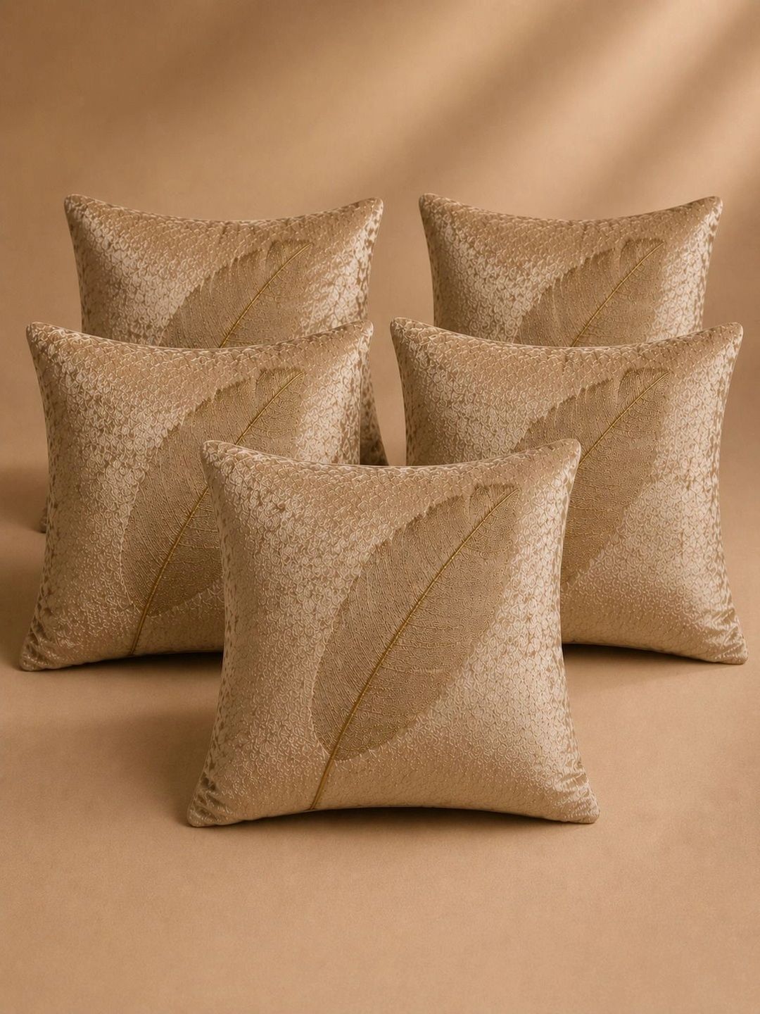 VORNEXA Beige Set of 5 Velvet Square Cushion Covers-image-48