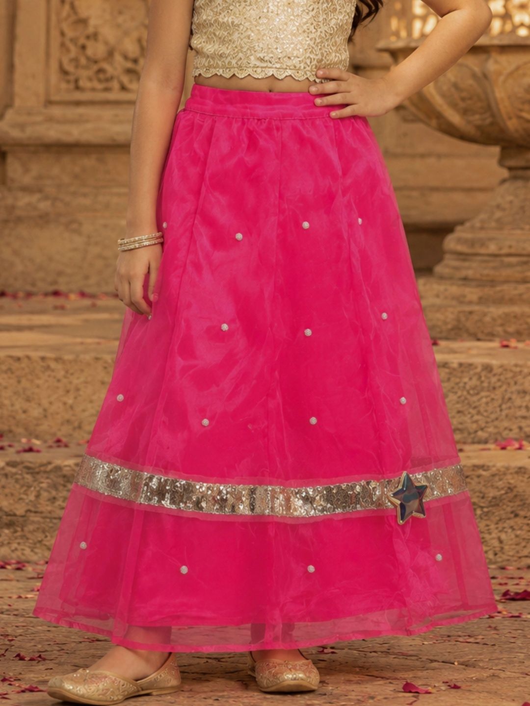 KiddoPanti Girls Georgette Embellished Maxi A-Line Skirt-picture-13
