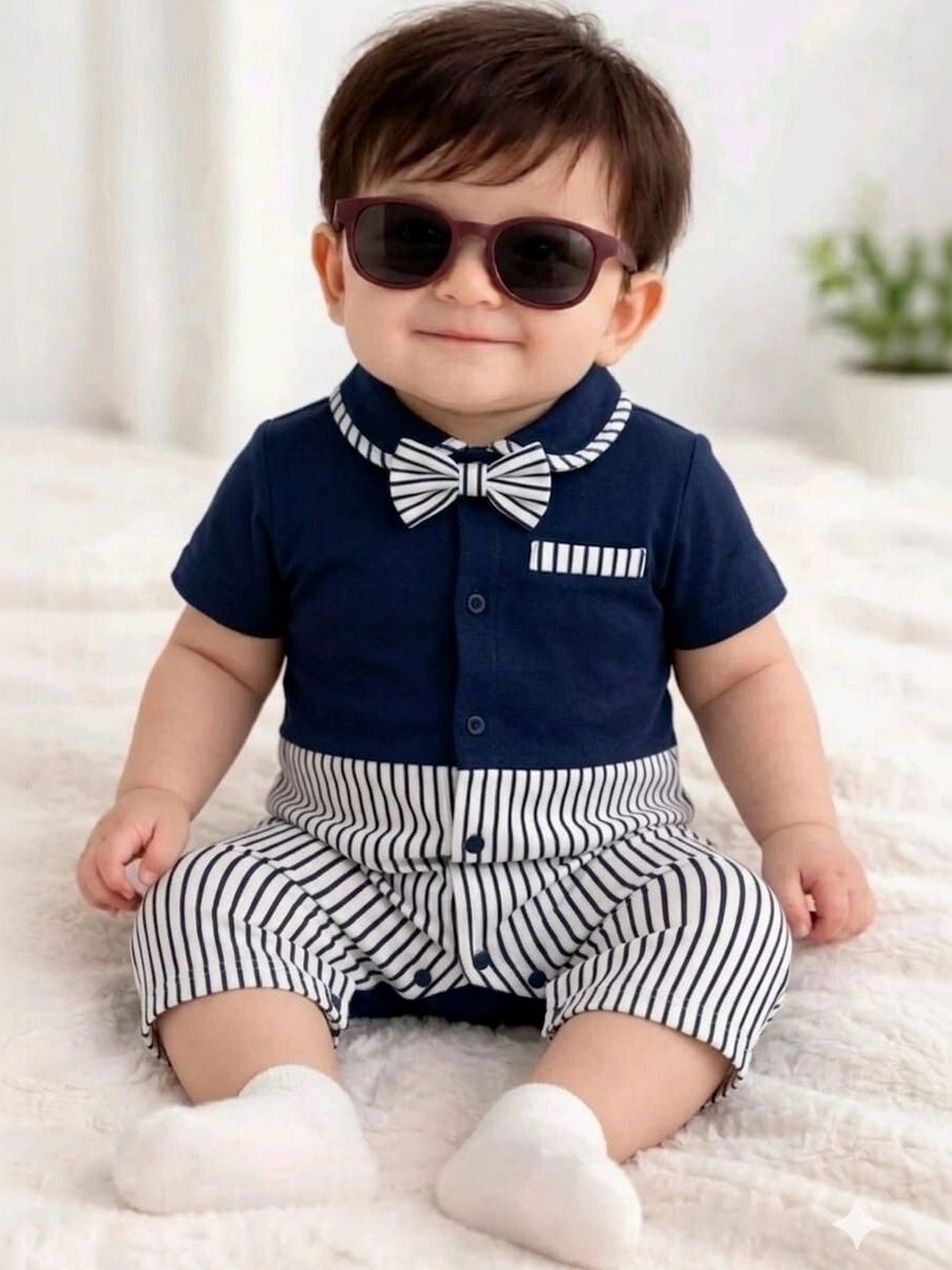 NEMI CREATION Infants Striped Cotton Polo Collar Rompers-picture-37