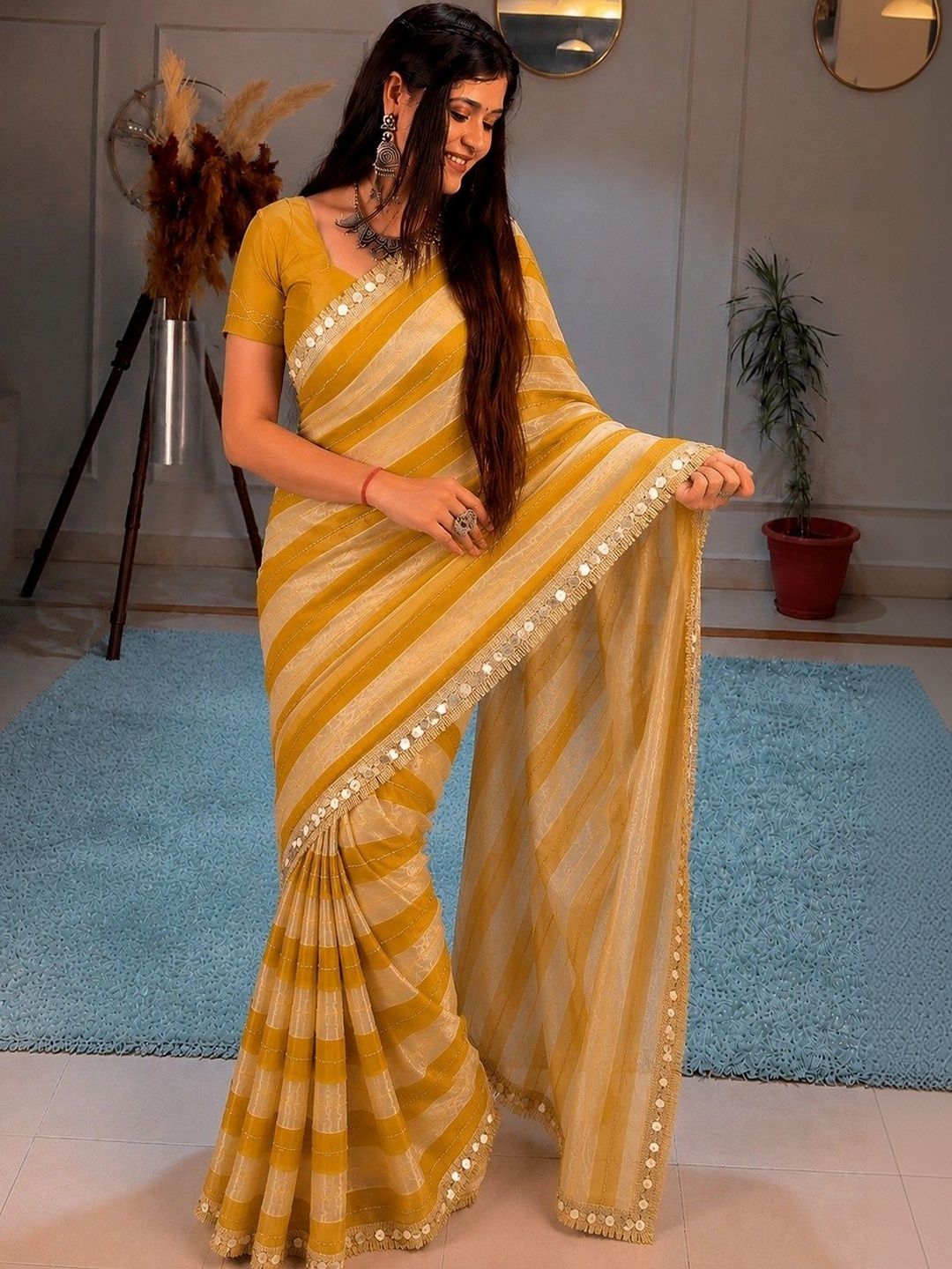 GMIYA Leheriya Zari Tissue Designer Saree-image-7