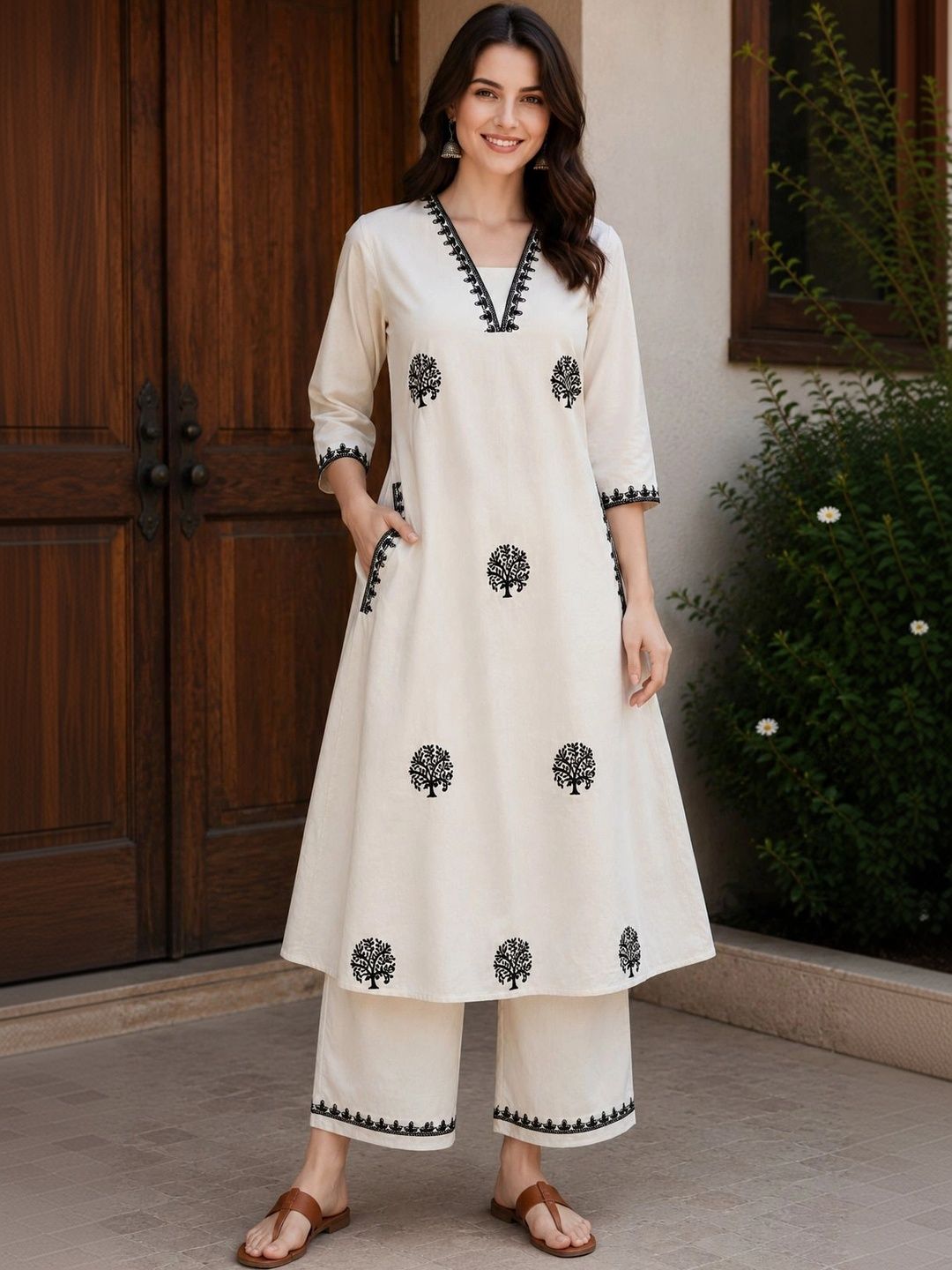 HIVA TRENDZ Women Ethnic Motifs Embroidered Regular Thread Work Pure Cotton Kurta with Trousers-picture-12