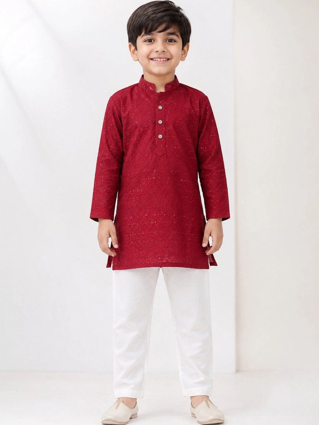 KALINI Boys Ethnic Motifs Embroidered Regular Thread Work Pure Cotton Kurta with Trousers-picture-20