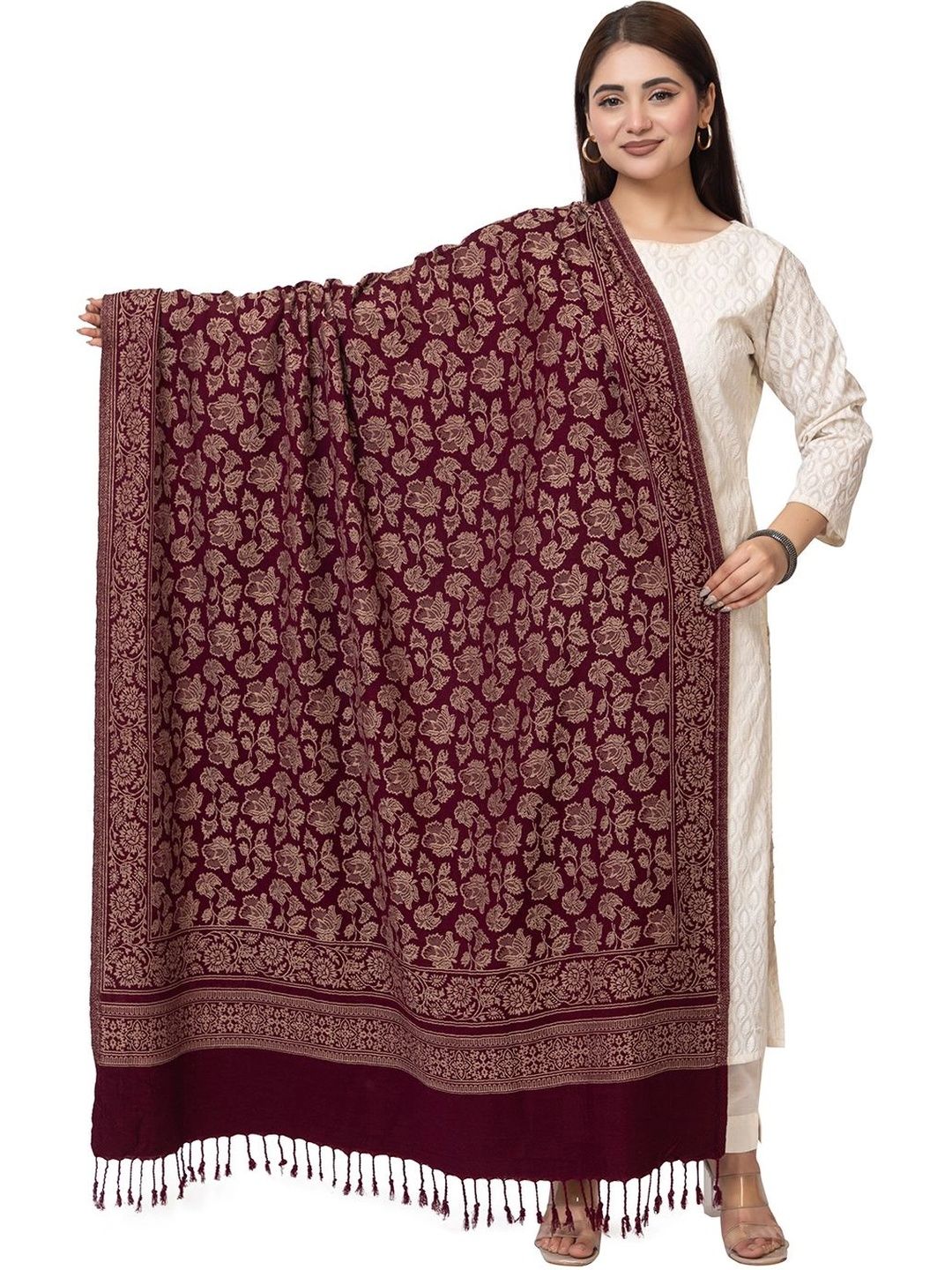 oornika Women Floral Woven Design Shawl-picture-35