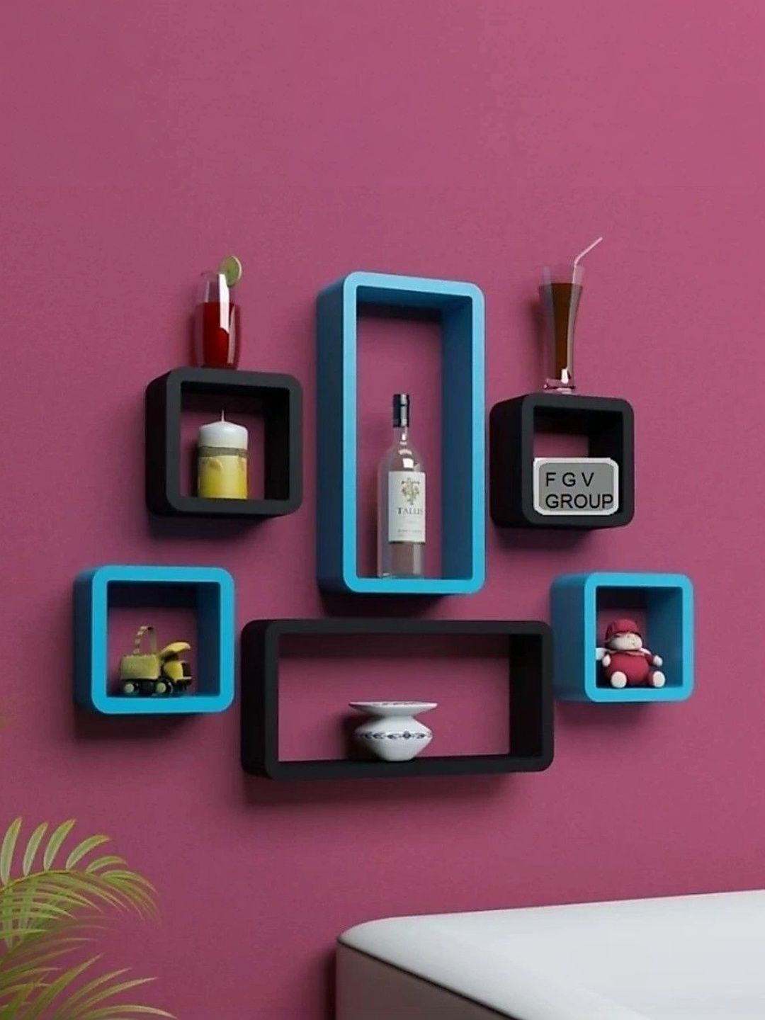 TFS TRADERS Black & Blue MDF Wall Shelf with Keyholders-picture-31