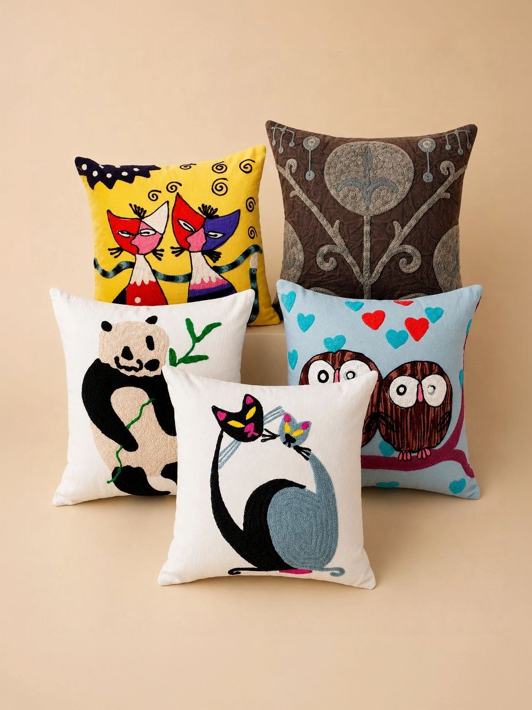 HANDICRAFT PALACE White Set of 5 Cartoon Characters Square Cushion Covers-picture-2