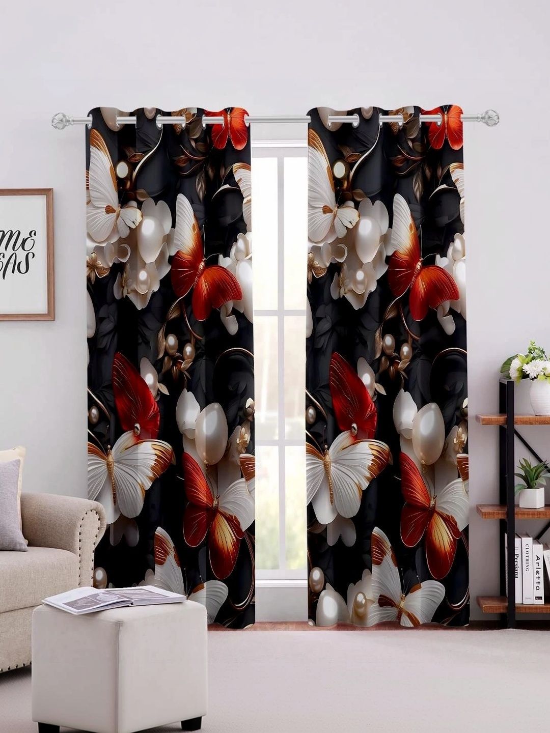 CURTAINRY Black Floral Door Curtain-picture-43
