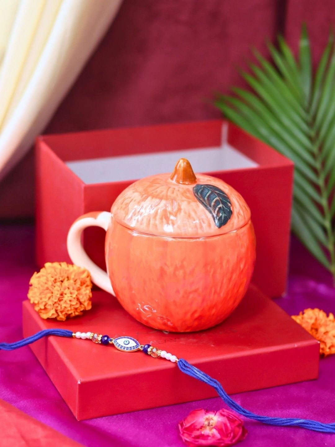 WEAVING HOMES Orange Handcrafted and Hand Painted Printed Ceramic Glossy Mugs Set of Cups and Mugs-image-3