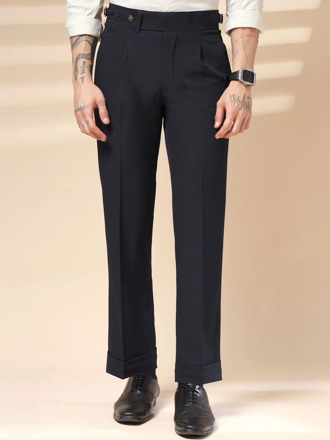 Italian Vega Navy Blue Elegant Gurkha Pants-picture-12
