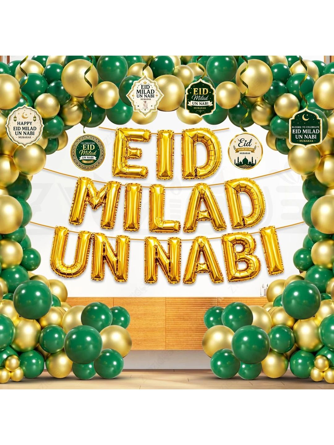ZYOZI 84-Pcs Green Glossy Reusable Festive Decor - Milad Un Nabi Decorations Kit-picture-29