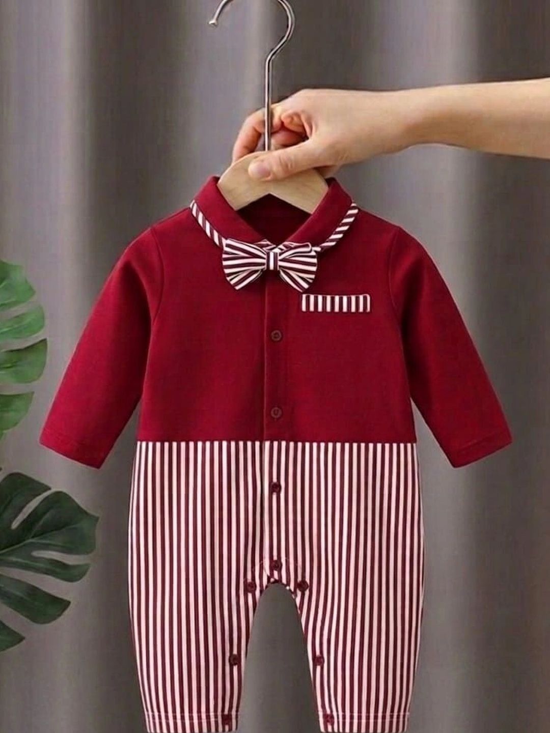 NEMI CREATION Infants Striped Cotton Polo Collar Rompers-picture-25
