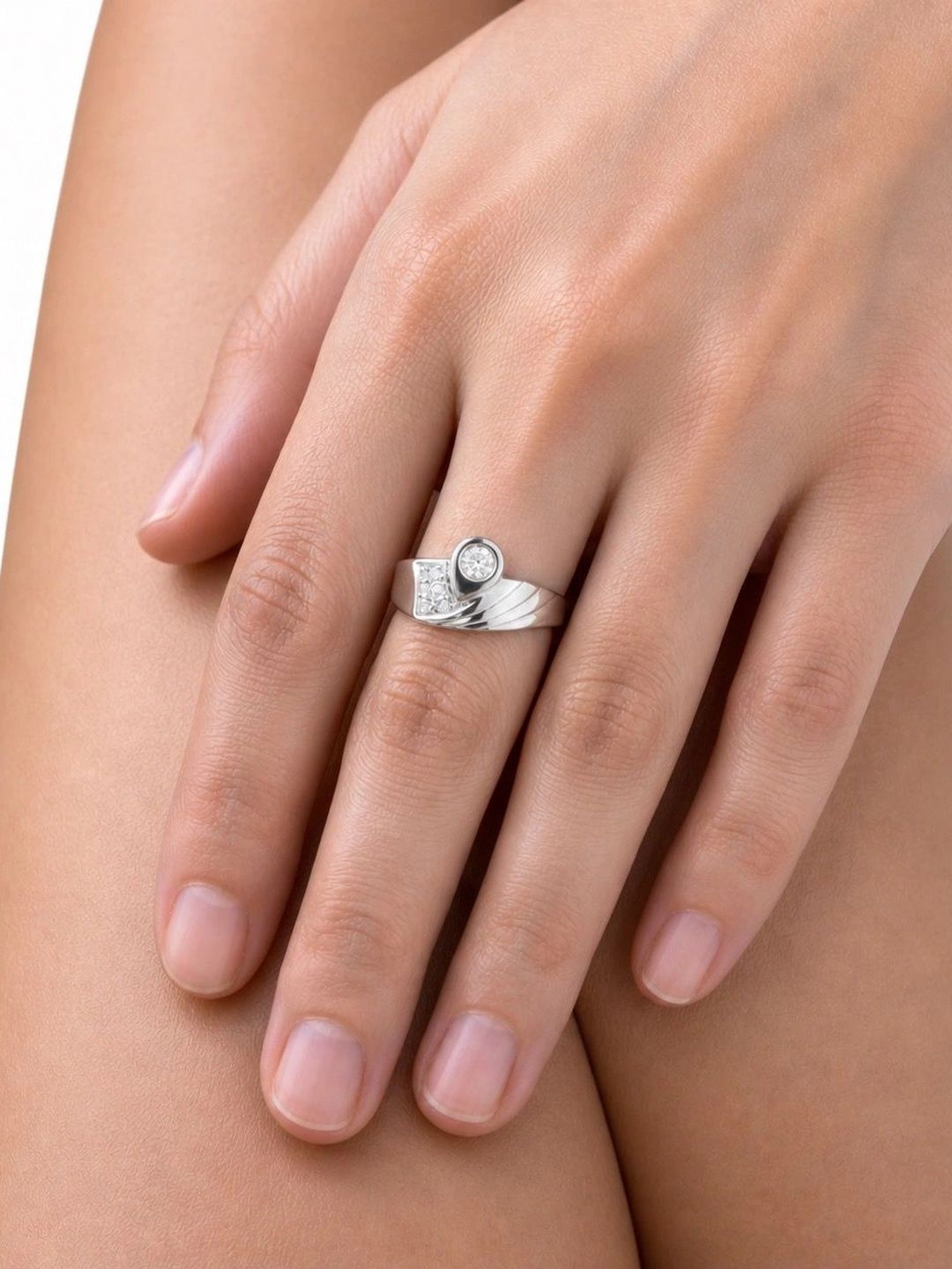 Anushka Jain Jewellery Women Sterling Silver Rhodium-Plated Cubic Zirconia Finger Ring-picture-27