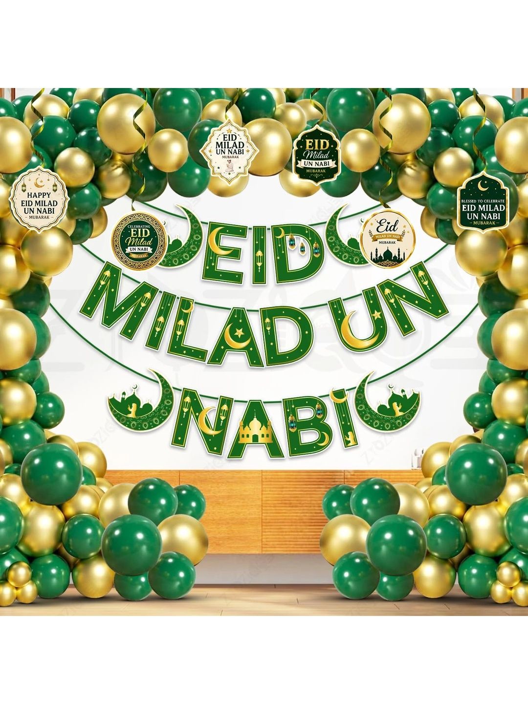 ZYOZI 84-Pcs Green Glossy Reusable Festive Decor - Milad Un Nabi Decorations Kit-picture-31