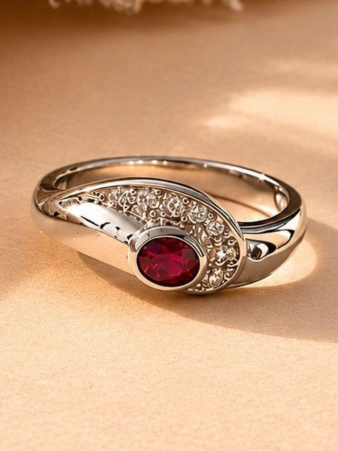 Anushka Jain Jewellery Women Sterling Silver Rhodium-Plated Garnet Finger Ring-image-22