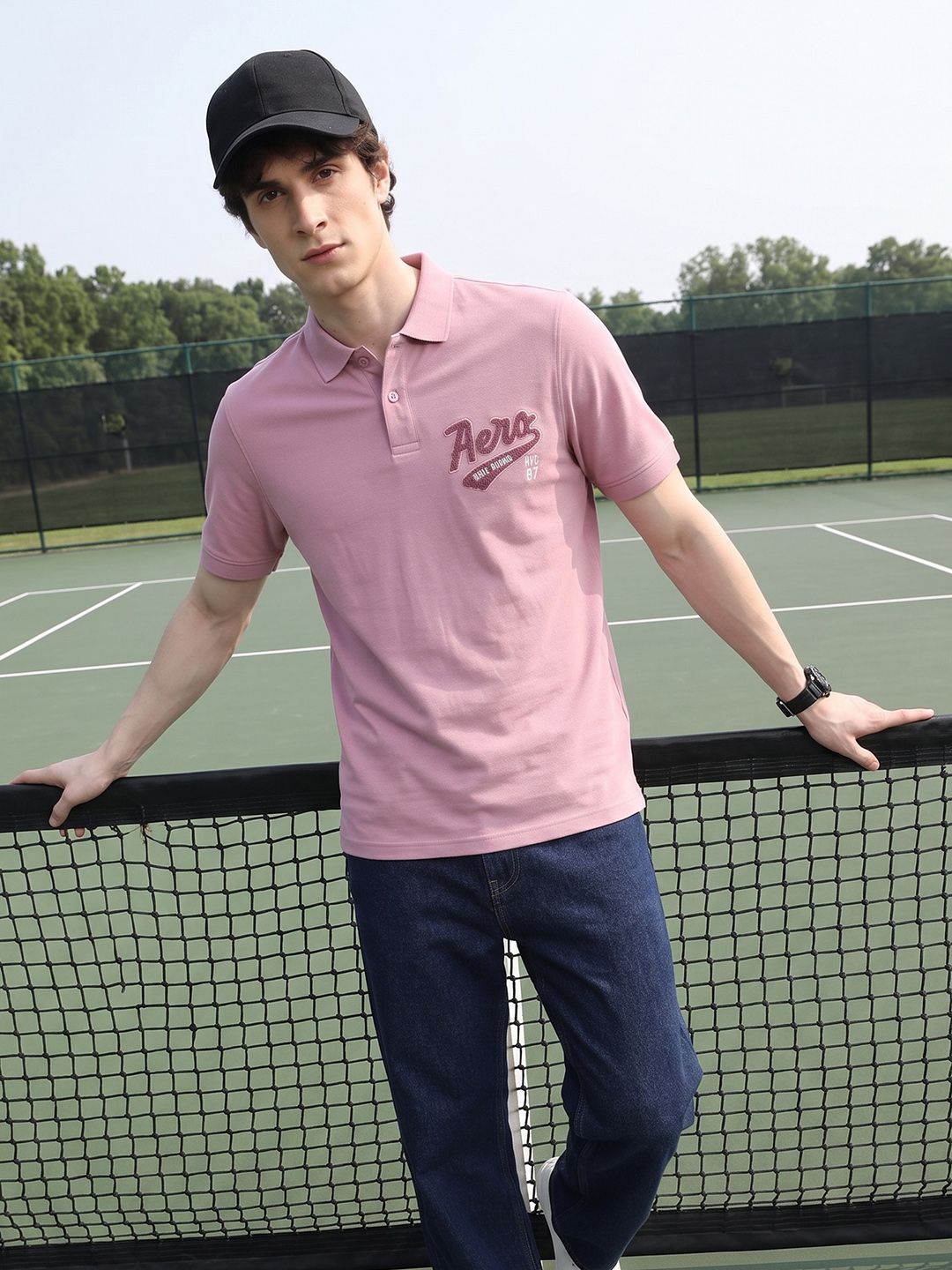 Aeropostale Brand Logo Printed Polo Collar Pure Cotton T-shirt-image-46