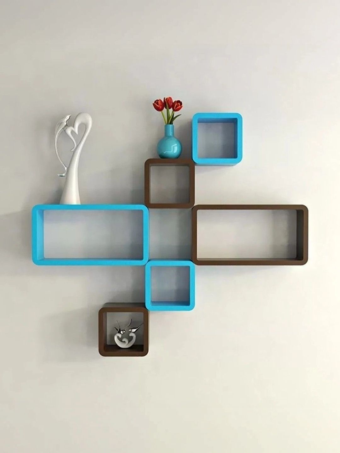 TFS TRADERS Blue & Brown MDF Wall Shelf with Keyholders-picture-15