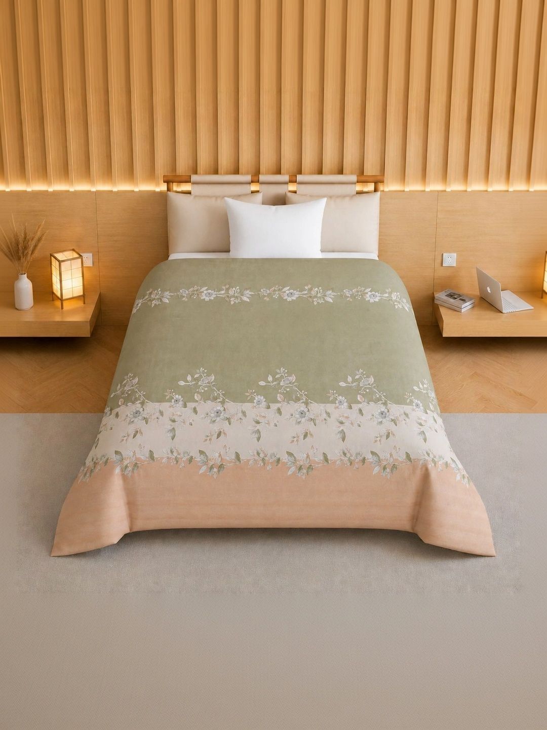 TINDLER KNOTS Green & Orange Floral Printed Single Duvet Cover-picture-21