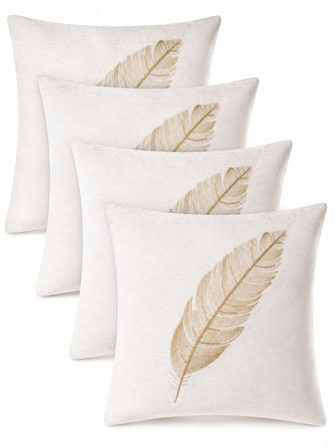 VORNEXA White Set of 4 Embroidered Velvet Square Cushion Covers-image-40