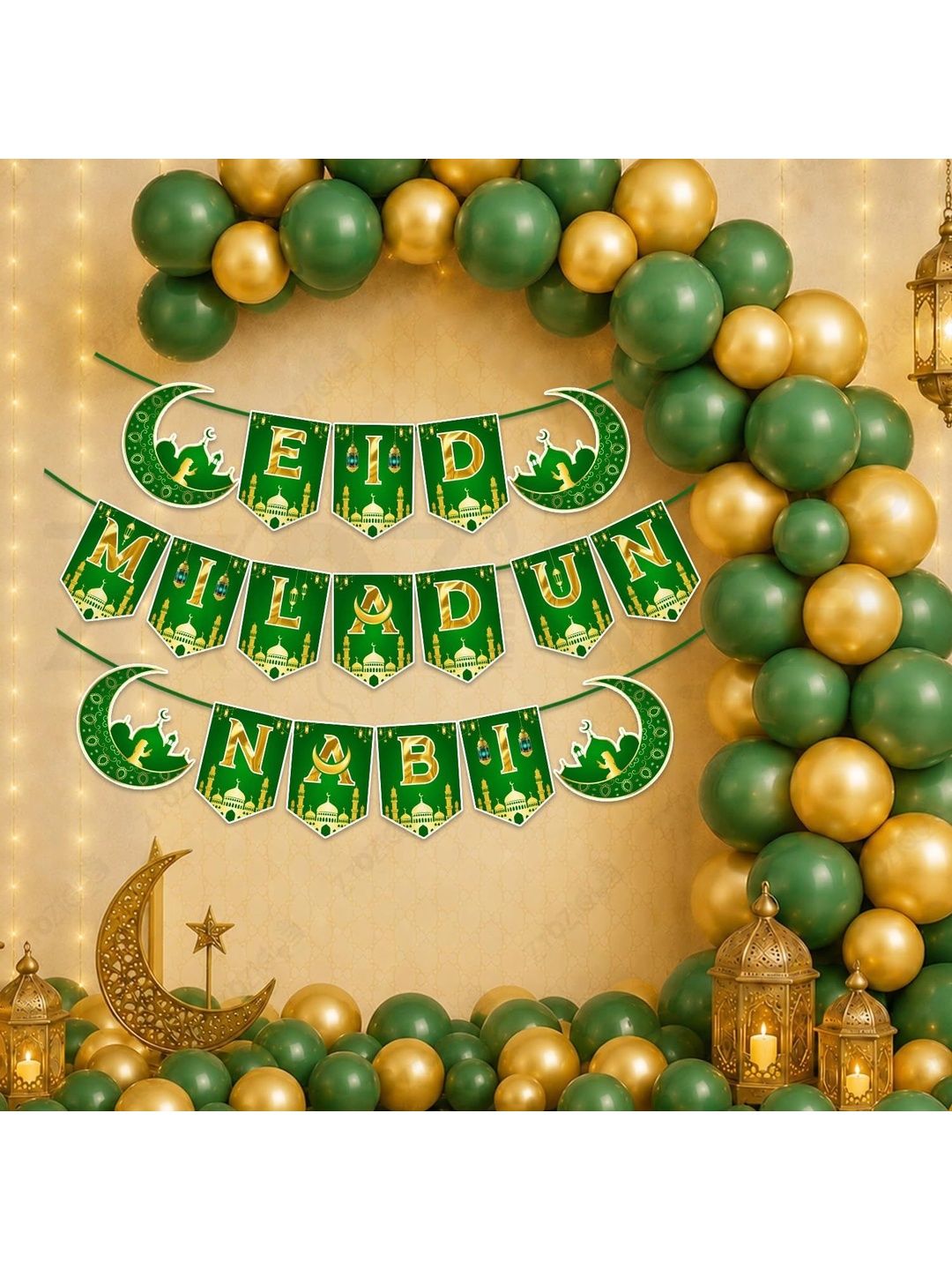 ZYOZI 78-Pcs Green Glossy Reusable Festive Decor - Milad Un Nabi Decorations Kit-picture-10