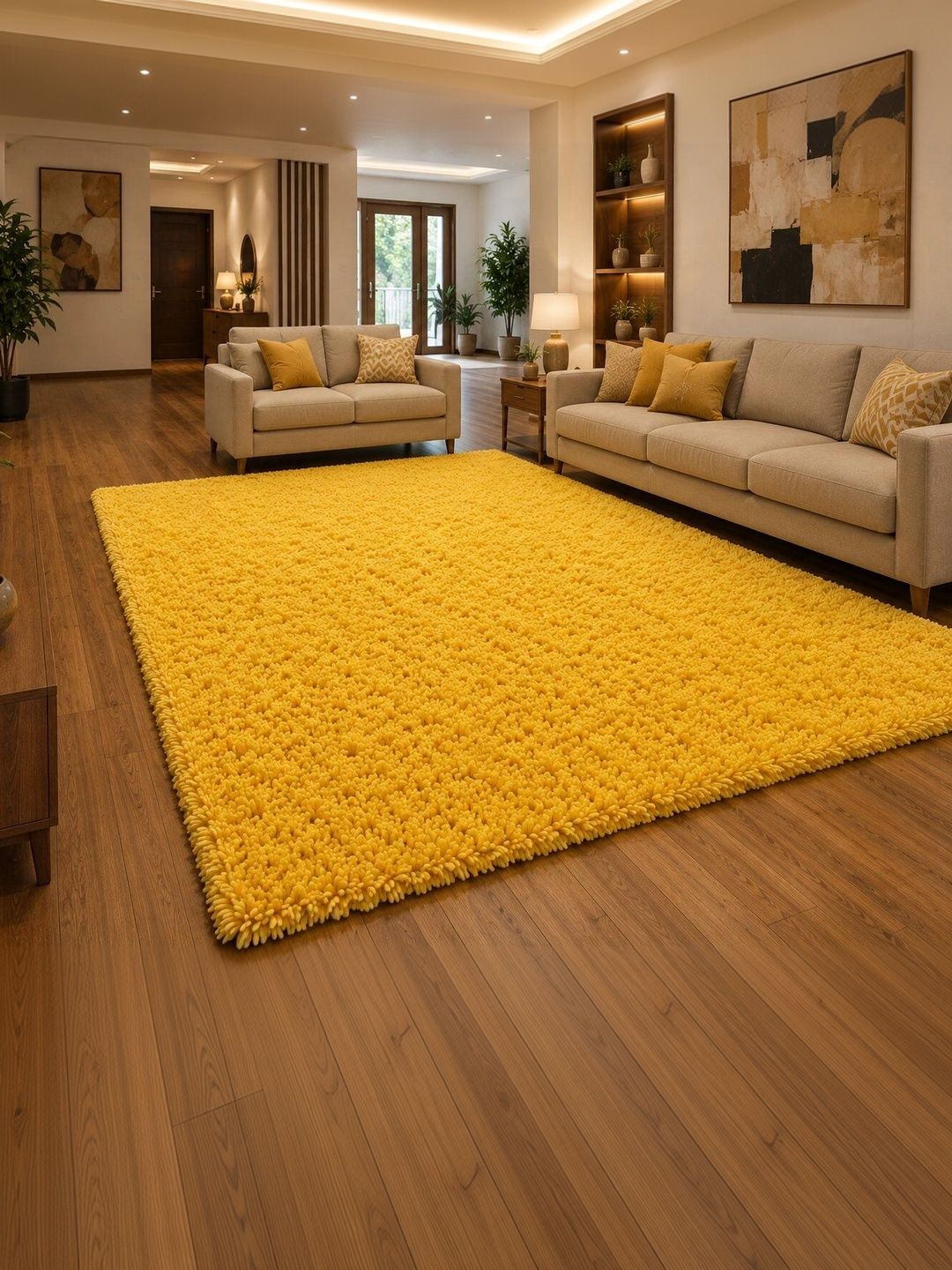 KAYNAT CARPET Yellow Solid Anti-Skid Woollen Carpet-picture-36