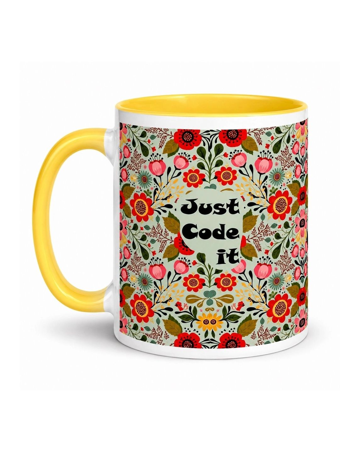TAJNAN Yellow Floral Printed Ceramic Glossy Mugs Set of Cups and Mugs-picture-49