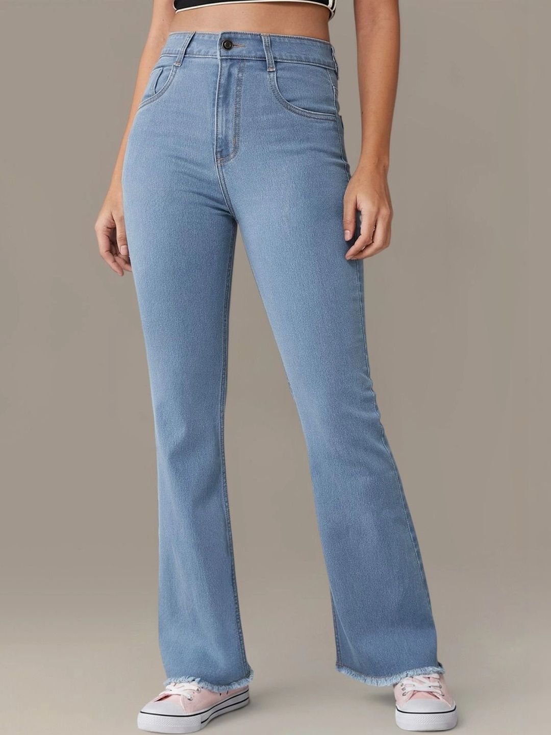 DOLCE CRUDO Women Bootcut High-Rise Cuffed Hem Stretchable Jeans-image-28