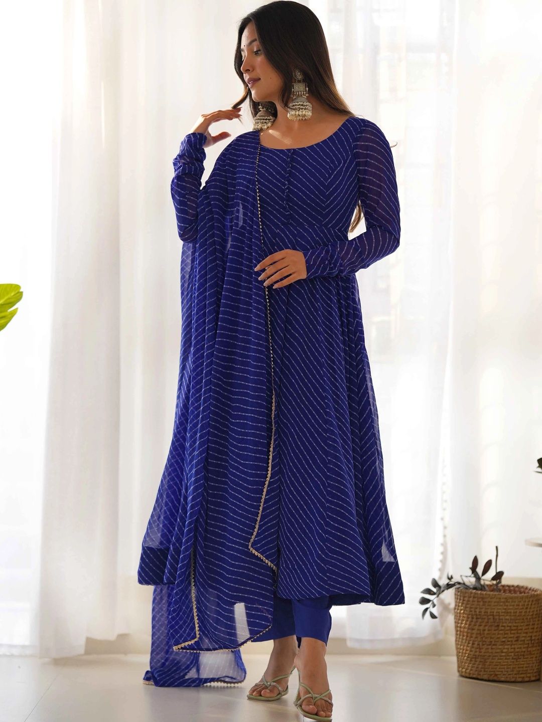 WILD WOVEN Women Leheriya Printed Panelled Kurta with Trousers & With Dupatta-picture-21