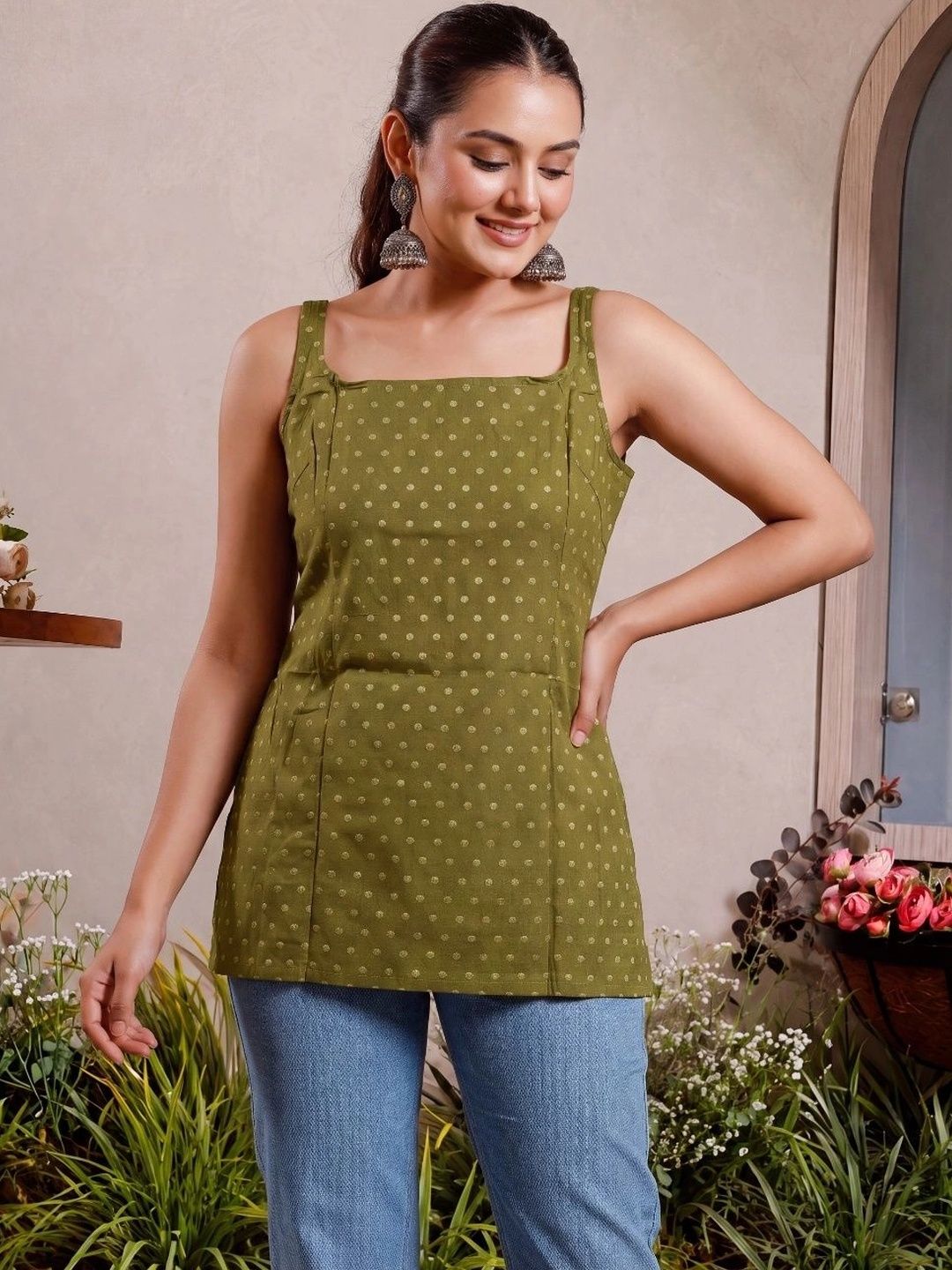 Anouk Polka Dot Printed Square Neck Pure Cotton Handloom Kurti-picture-17