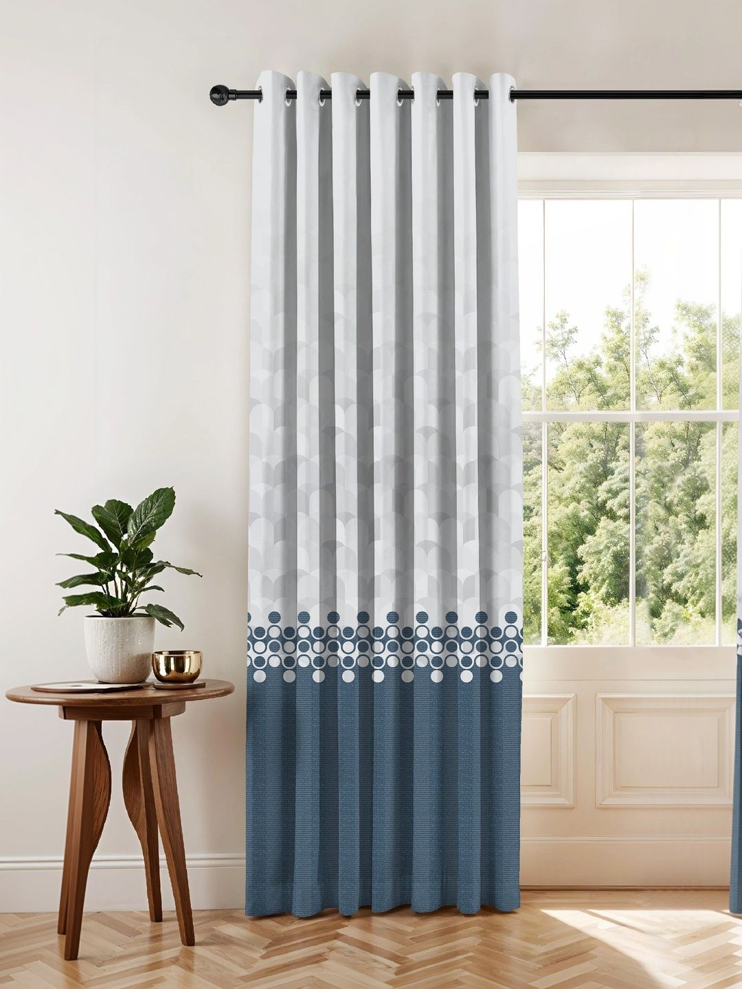 Nefertiti Home Blue Geometric Room Darkening Long Door Curtain-picture-41