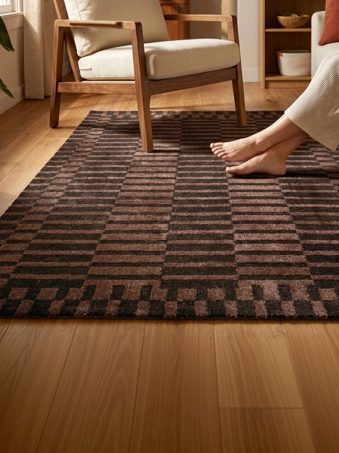 Saral Home Brown Geometric Polyester Carpet-picture-29