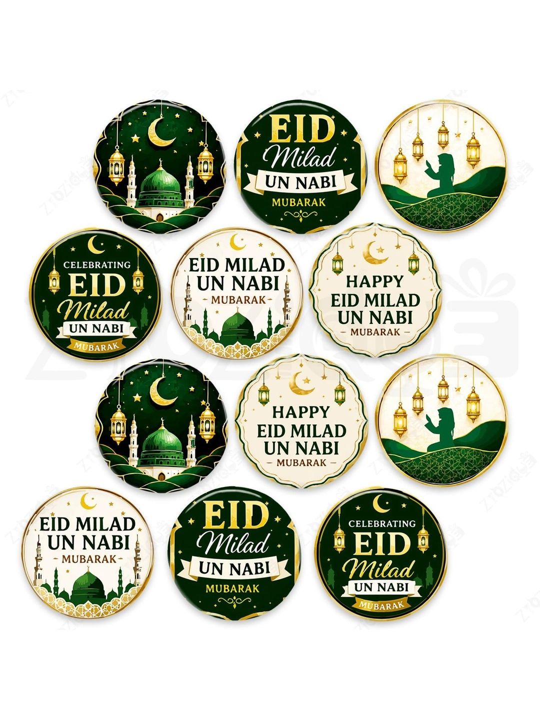 ZYOZI 12-Pcs Green Glossy Reusable Festive Decor - Milad Un Nabi Decorations Kit-picture-12
