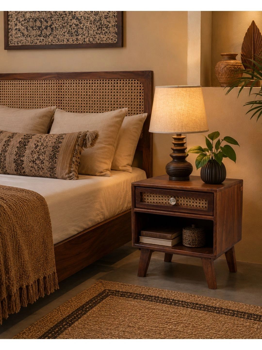 THEGASBH Brown Wood Rectangle Bedside Table-image-5