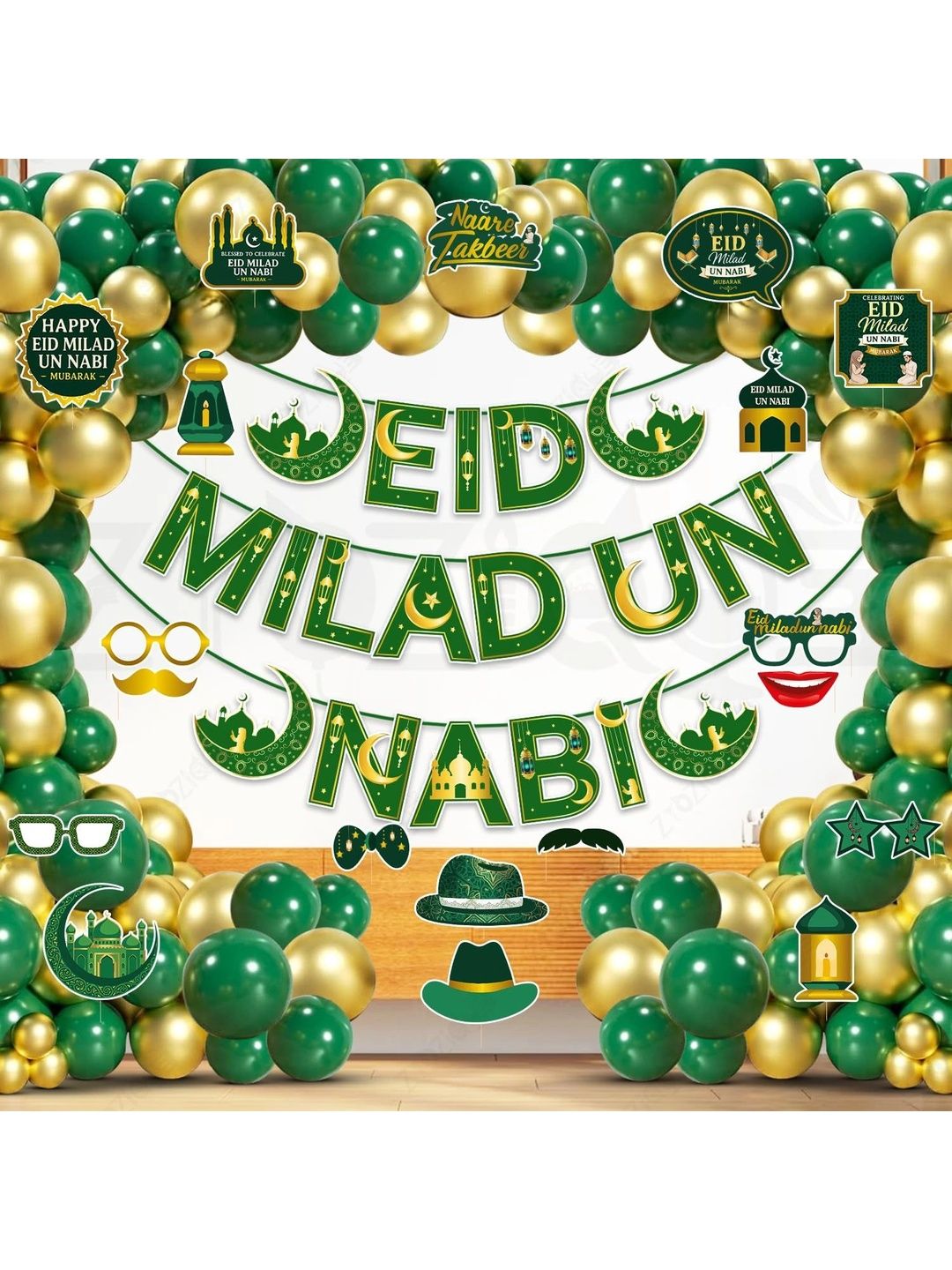 ZYOZI 97-Pcs Green Glossy Reusable Festive Decor - Milad Un Nabi Decorations Kit-picture-21