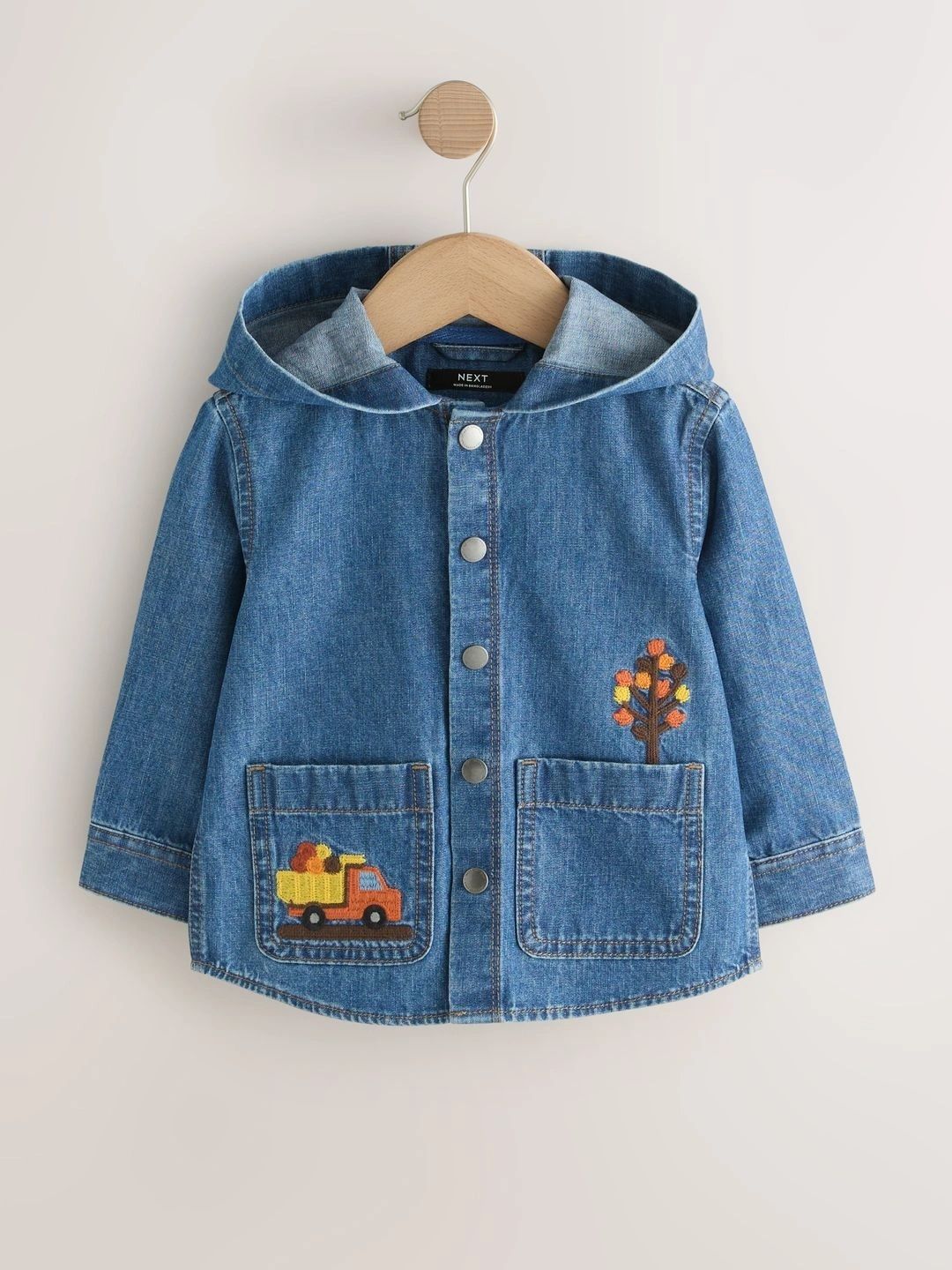 NEXT Boys Hooded Graphic Embroidered Denim Jacket-picture-14