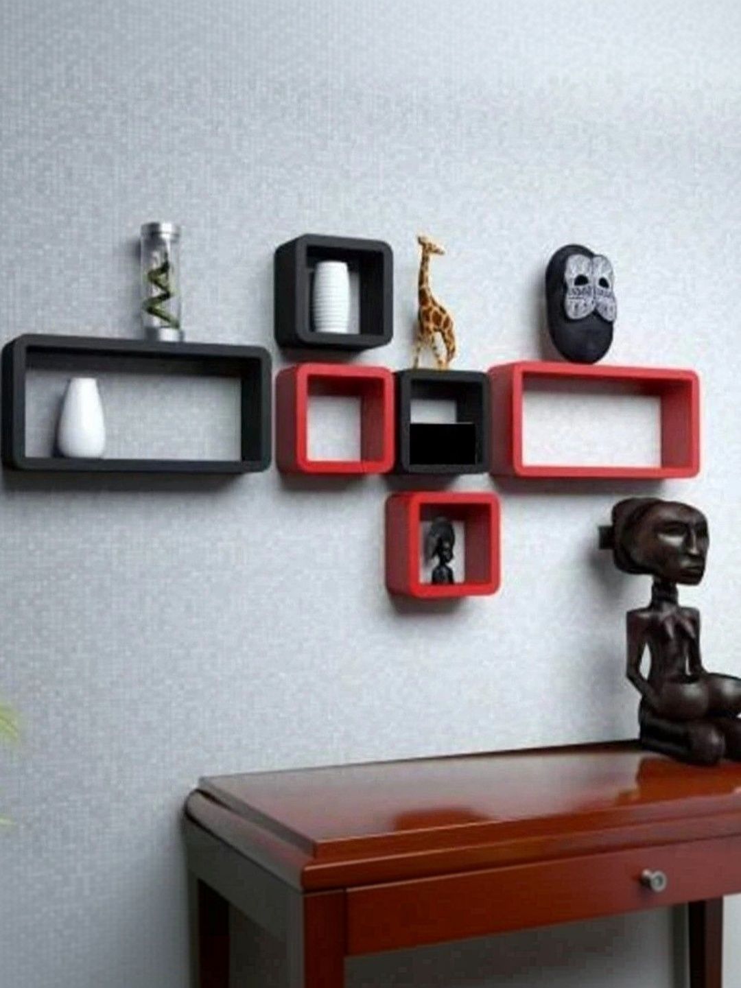 TFS TRADERS Red & Black MDF Wall Shelf with Keyholders-picture-40