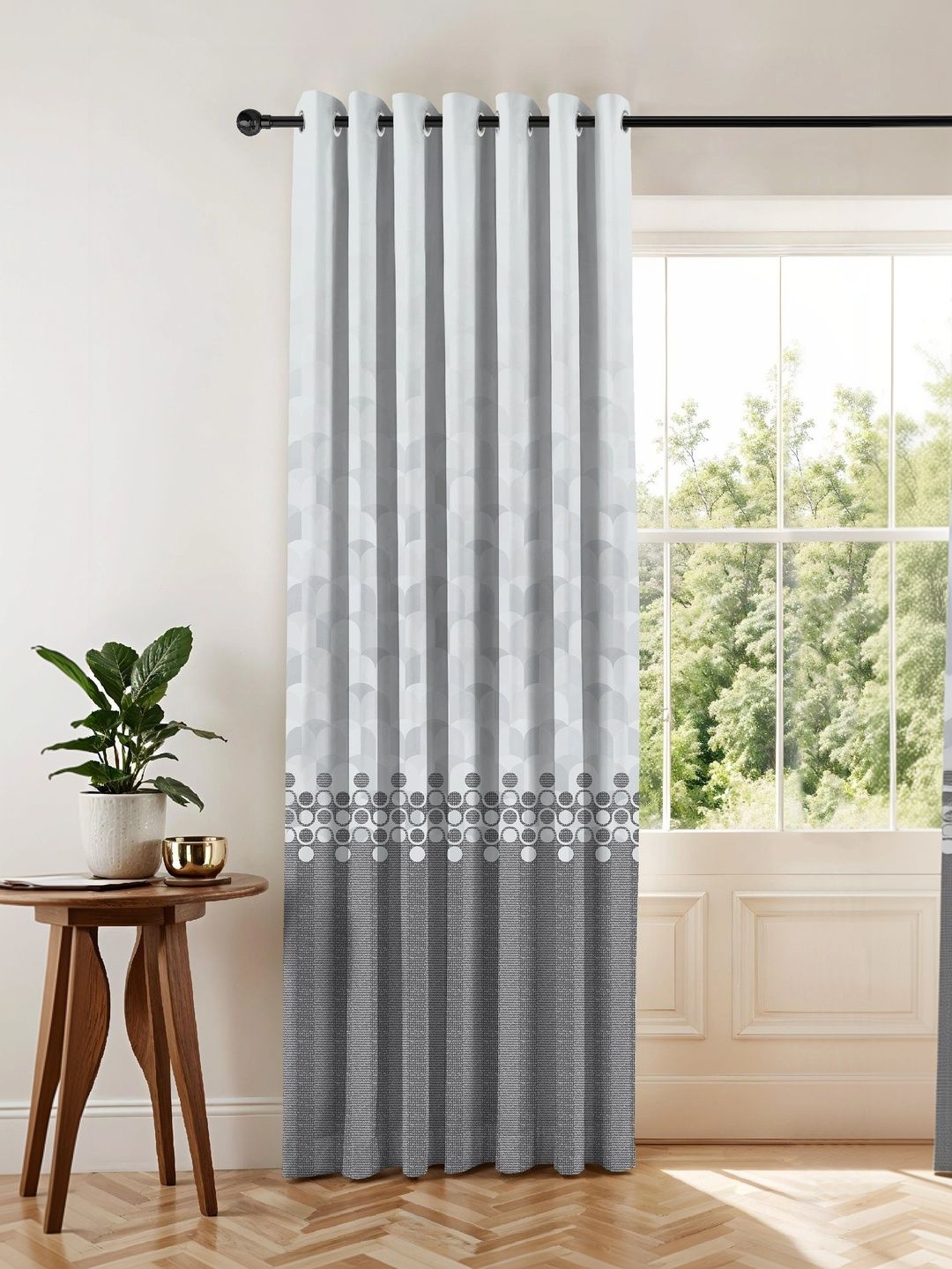 Nefertiti Home Grey Geometric Room Darkening Long Door Curtain-image-45