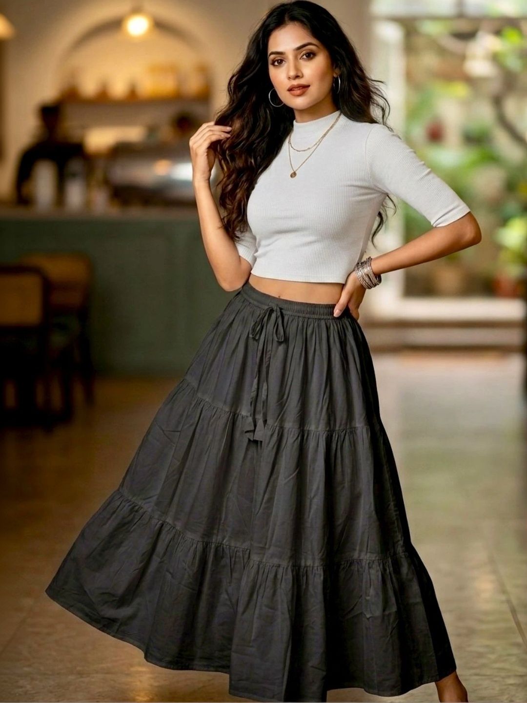 ANGOORI FASHION Women Tiered Maxi Flared Skirt-picture-47
