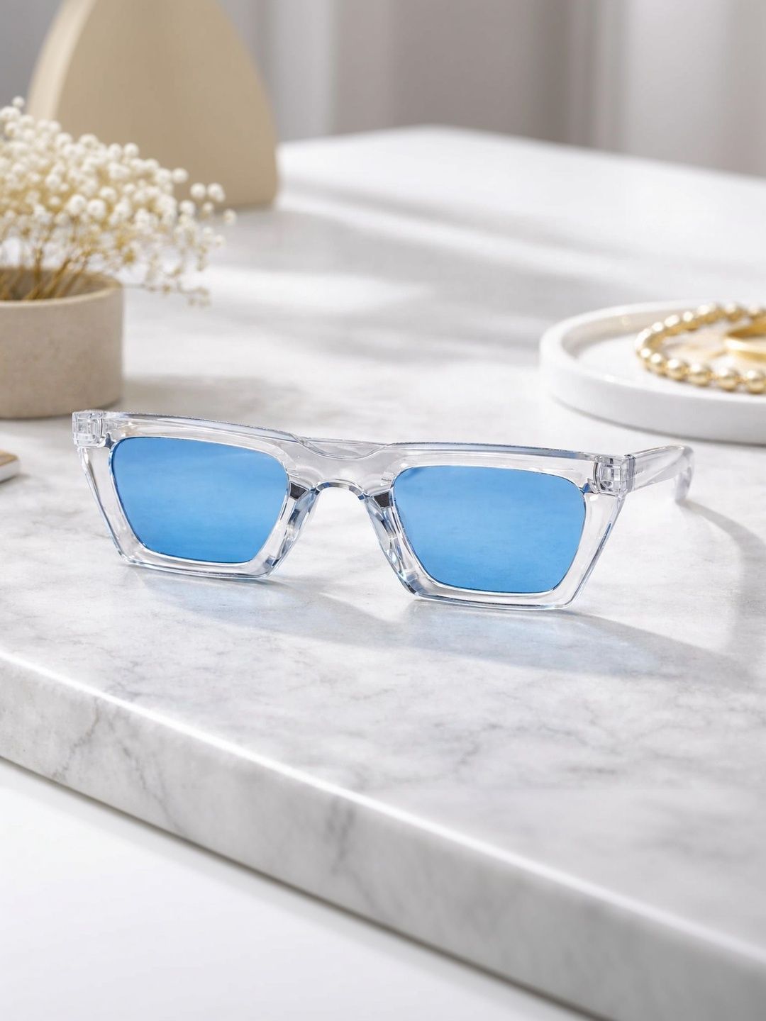 AKAYI Unisex Blue Lens & White Rectangle Sunglasses with-image-38