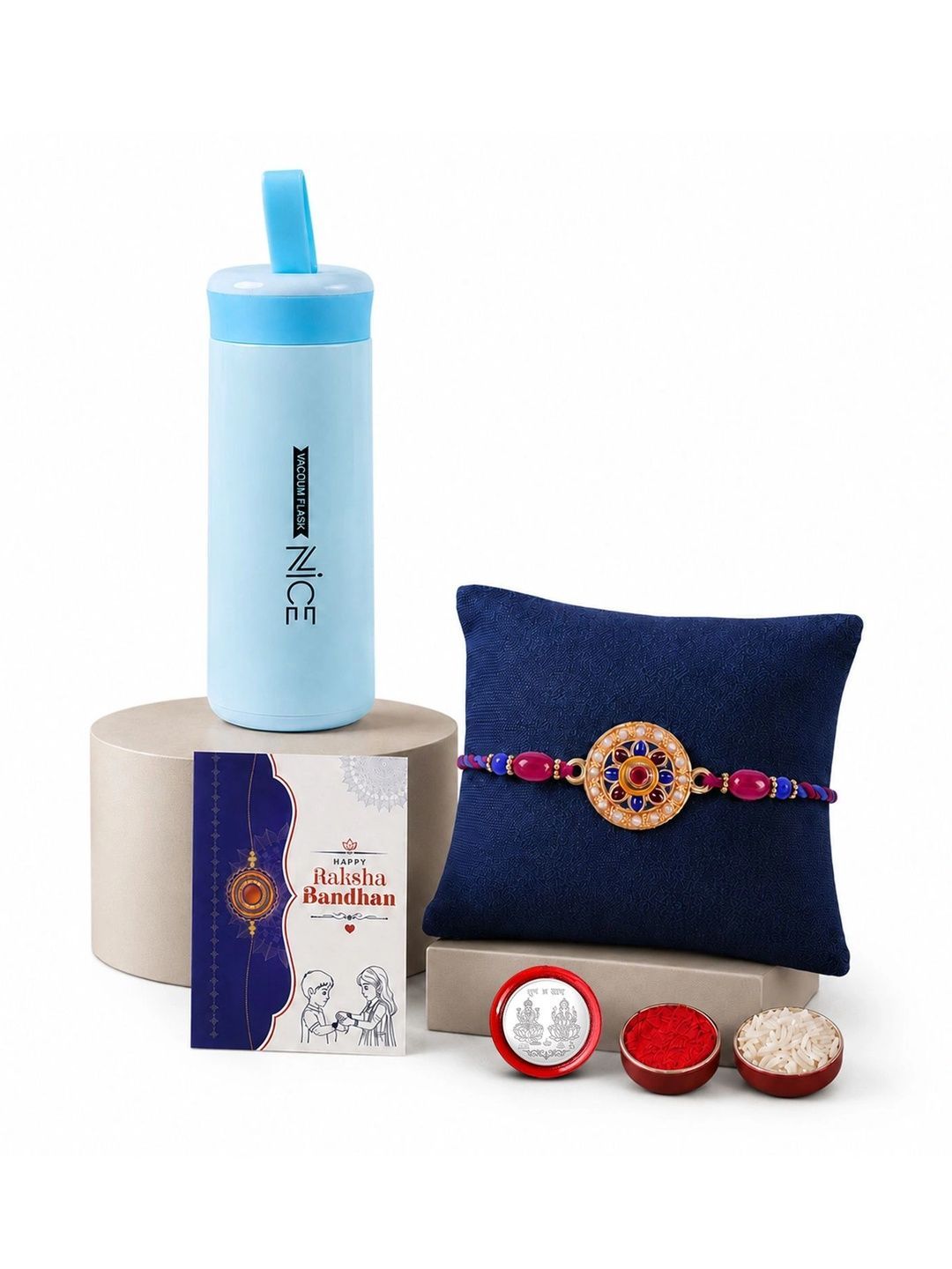 Myntra Elegant Homes Rakhi With Greeting Card Water Bottle Silver Coin & Roli Chawal-picture-28