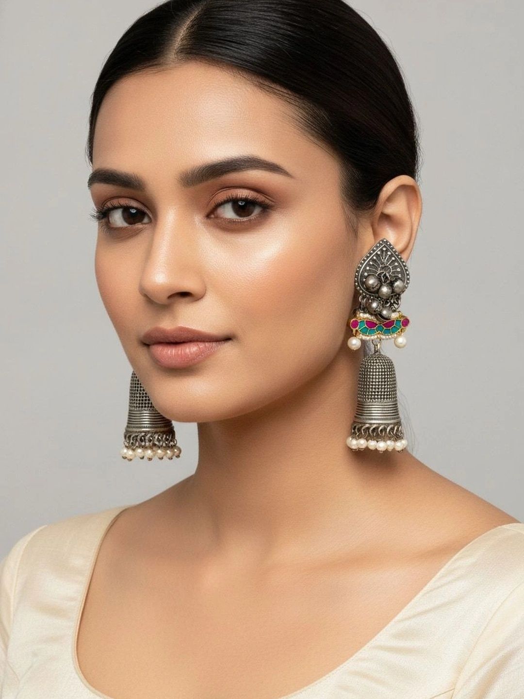 9ROCK Leaf Shaped Jhumkas Earrings-image-14