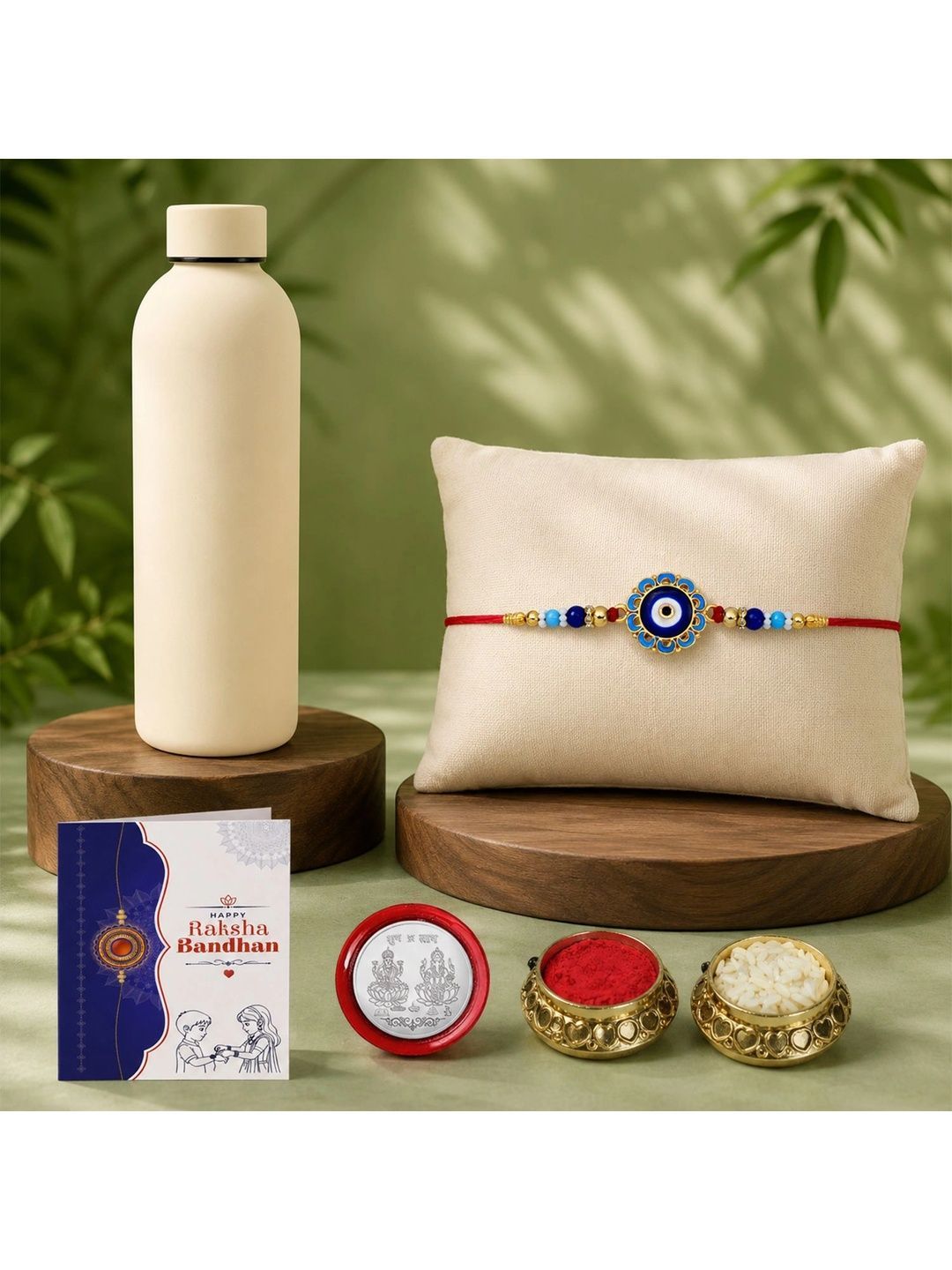 Myntra Elegant Homes Rakhi With Greeting Card Water Bottle Silver Coin & Roli Chawal-picture-55