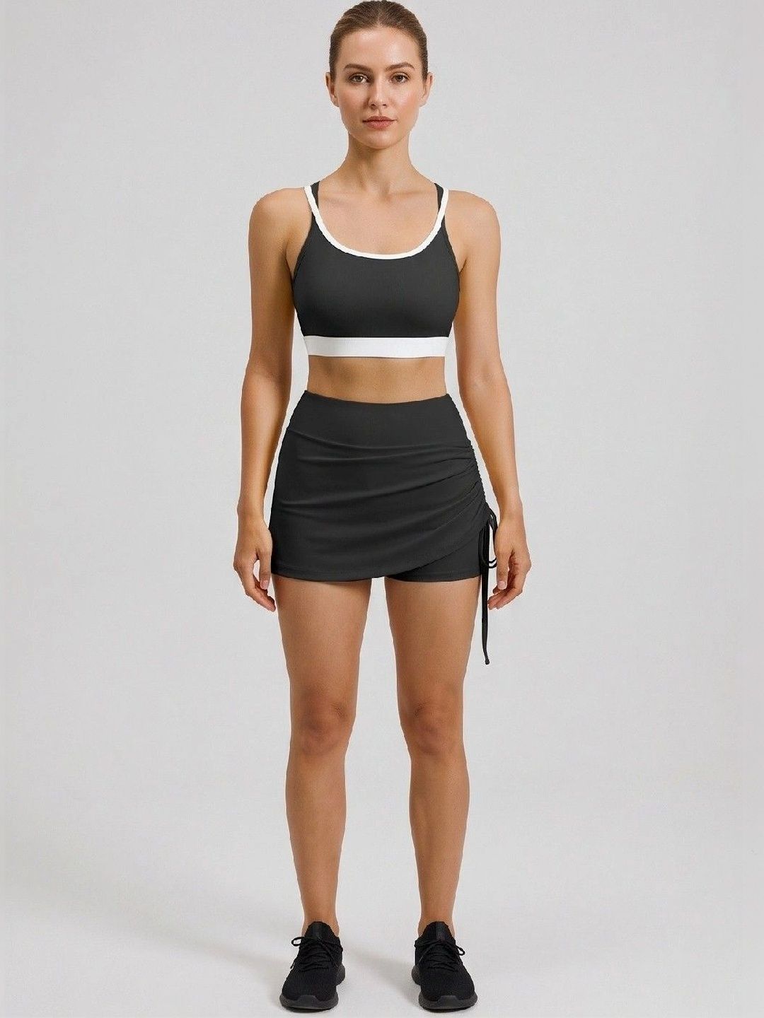 ENRIZZ Women Ruched Mini Skorts Skirt-image-32