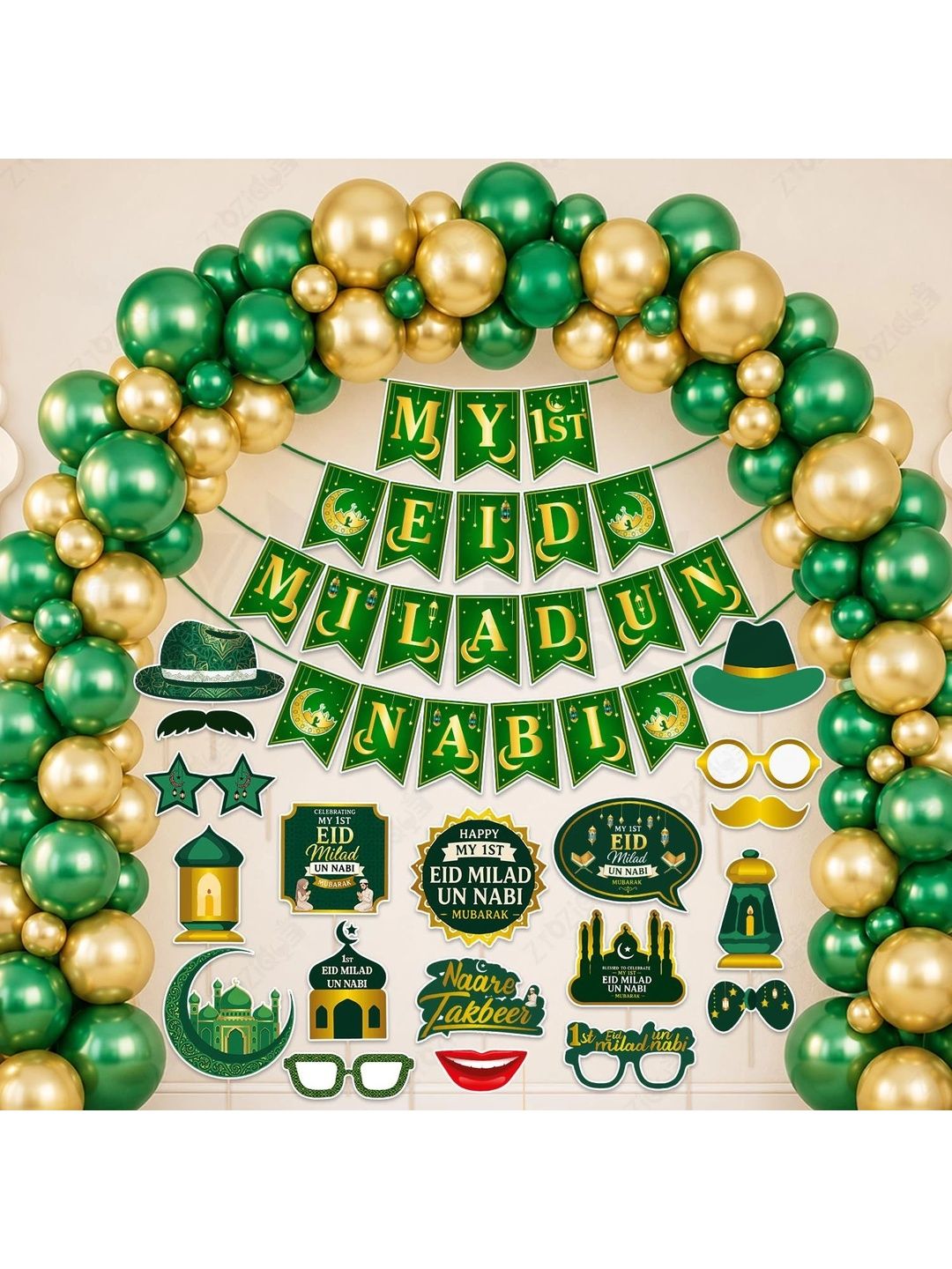 ZYOZI 72-Pcs Green Glossy Reusable Festive Decor - Milad Un Nabi Decorations Kit-picture-3