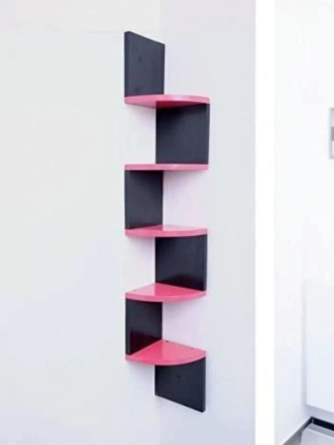 TFS TRADERS Black & Pink MDF Corner Wall Shelf-image-0