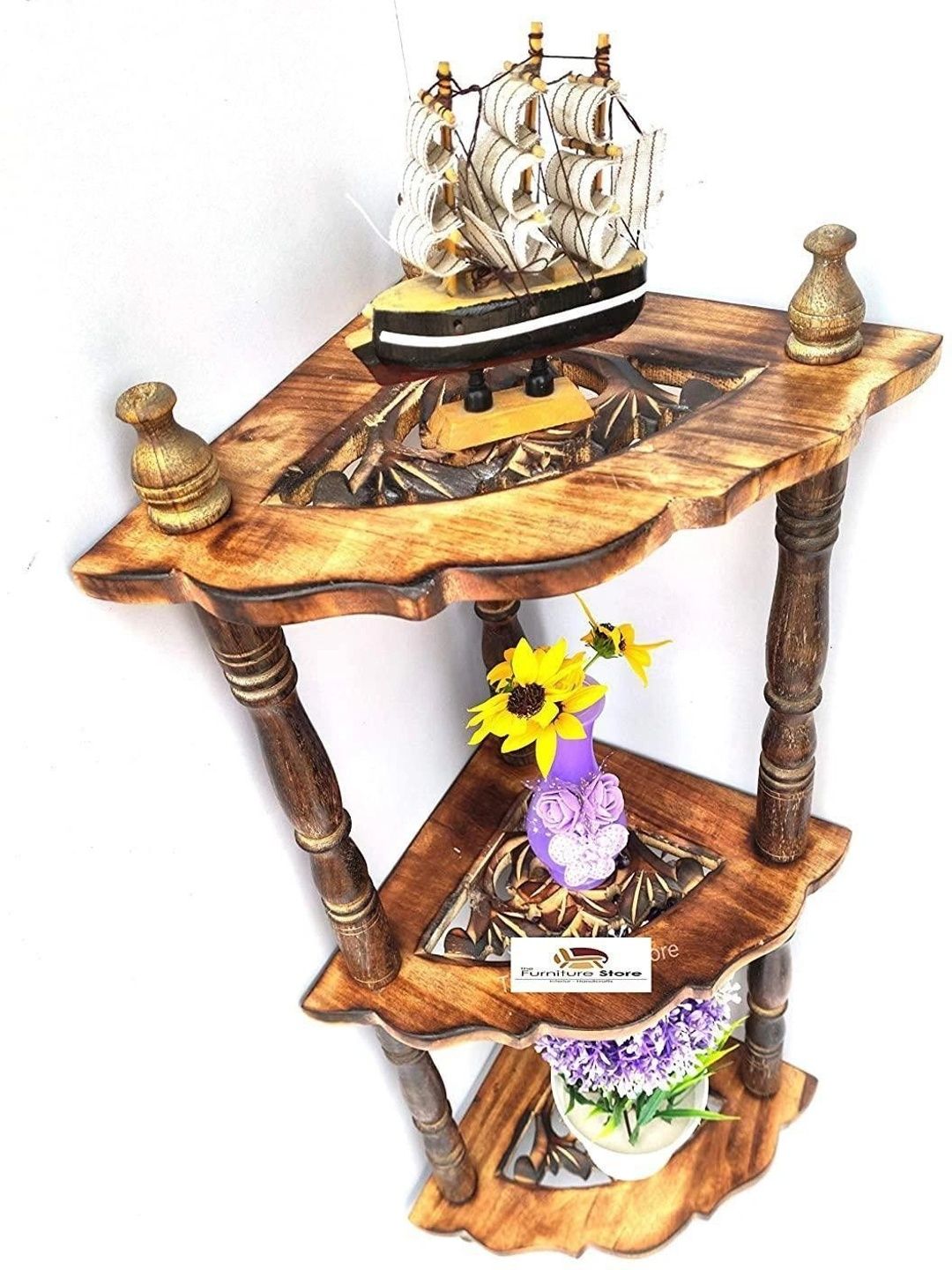 TFS TRADERS Brown Wood Corner Wall Shelf-picture-48