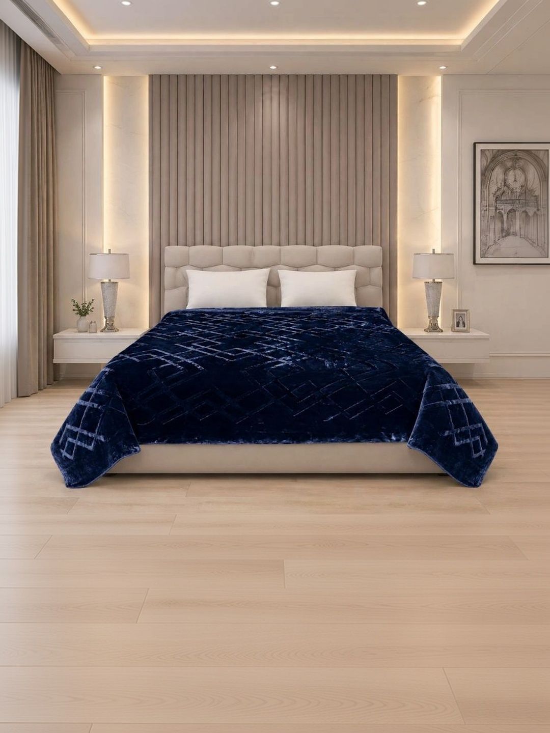 Signature Navy Blue Geometric Mild Winter 600 GSM Blanket-picture-42