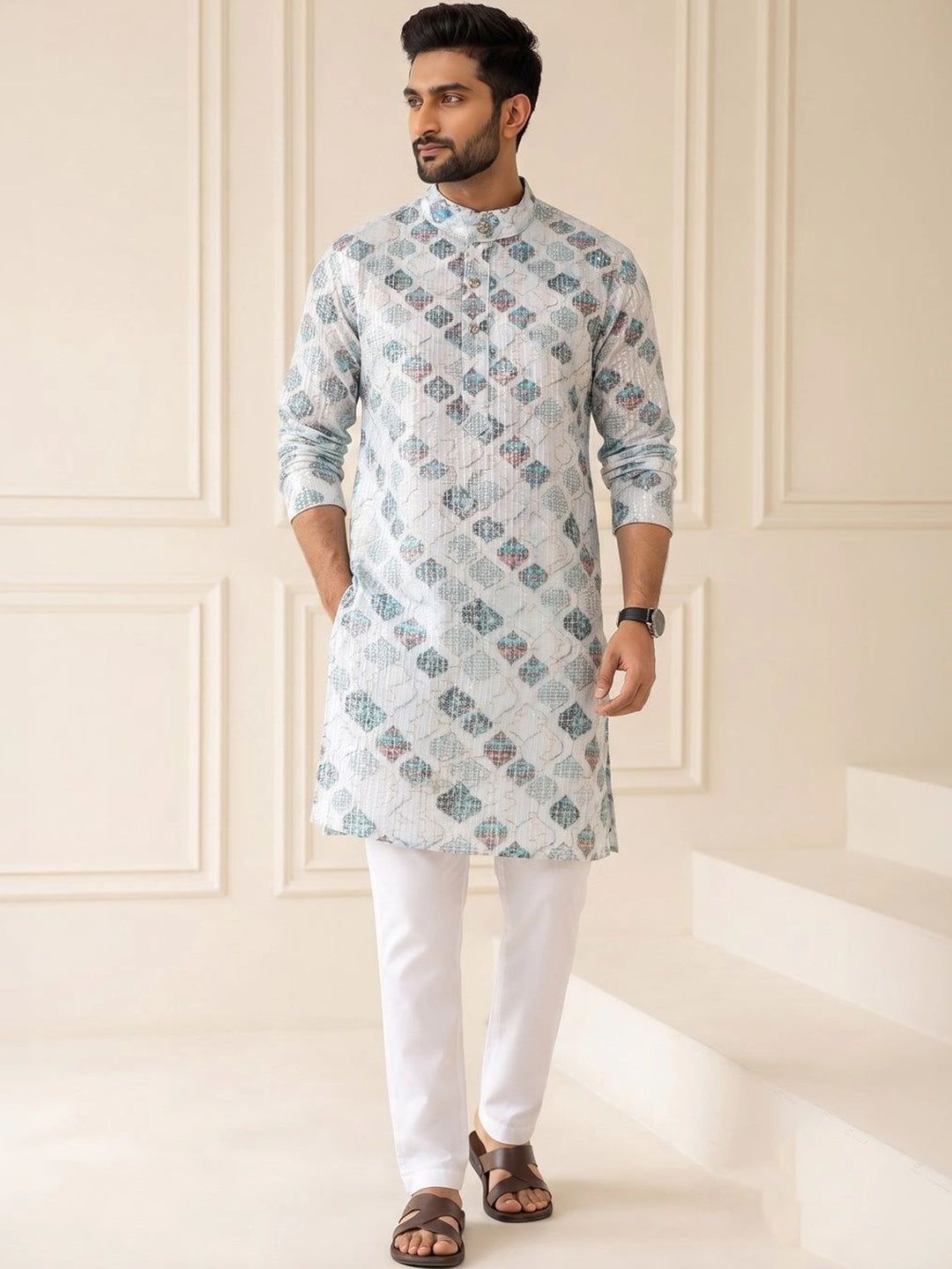 LENIA Men Geometric Embellished Sequinned Kurta-picture-49