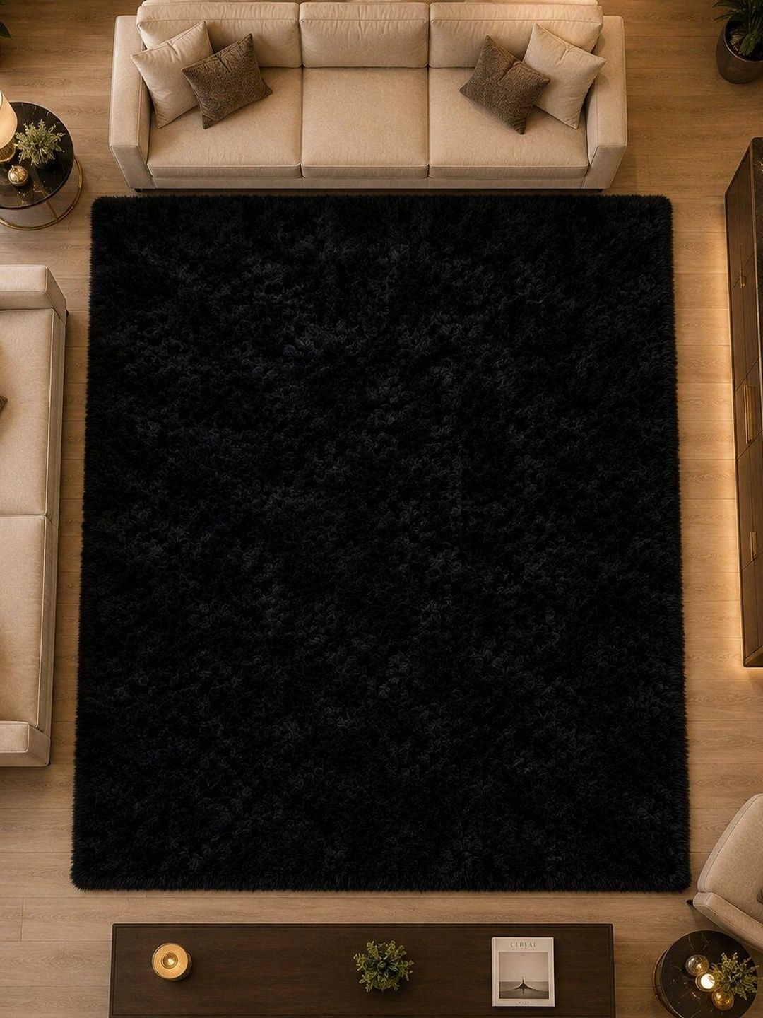 KAYNAT CARPET Black Solid Shaggy Woollen Carpet-image-47