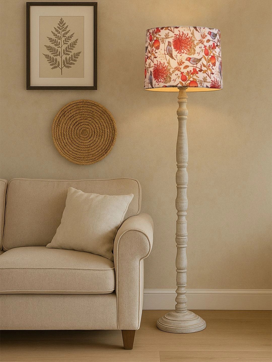 Decorcity Beige & Red Floral Printed Wooden Floor Lamps-picture-16