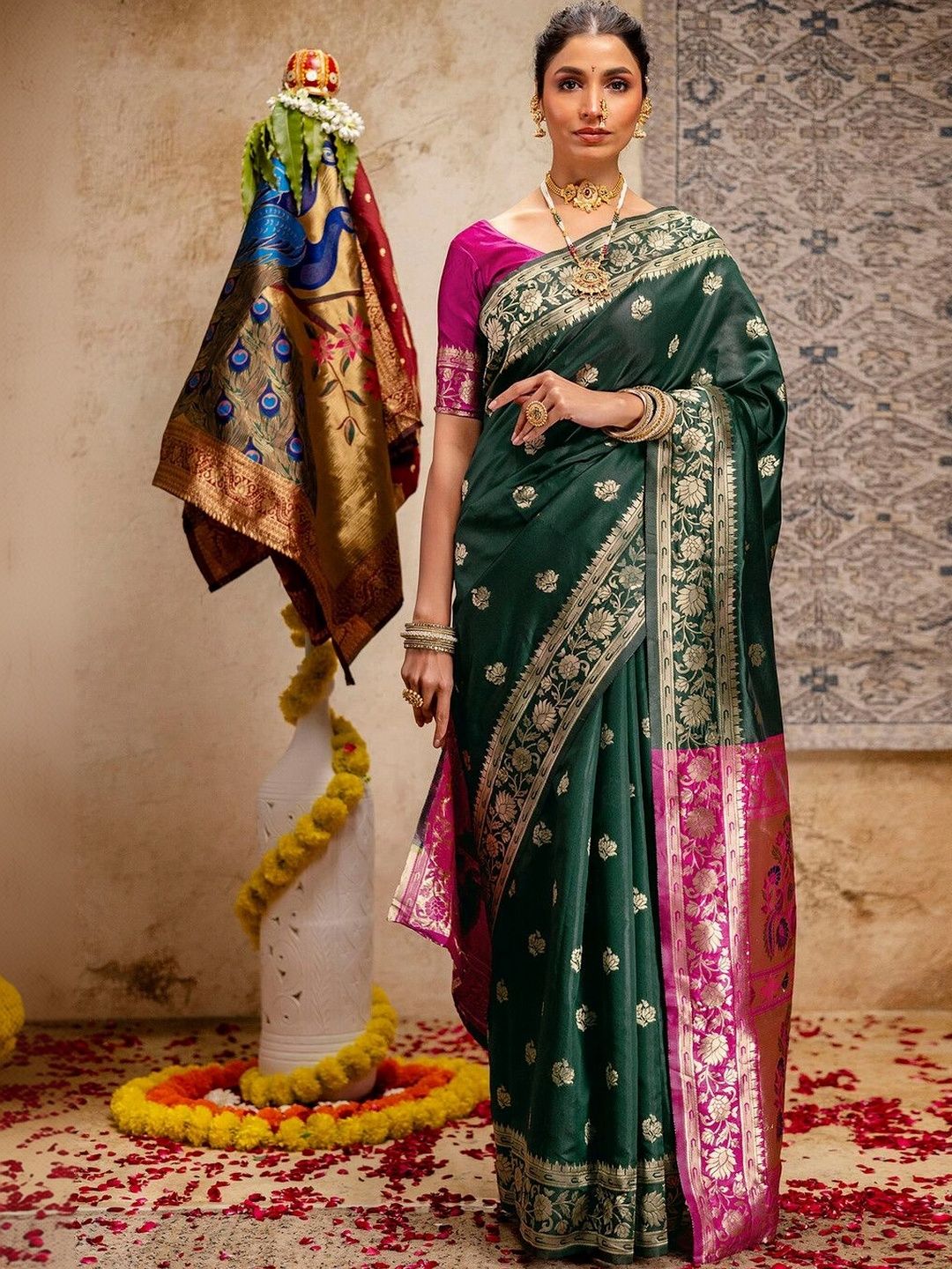 SAARA Women Woven Design Silk Blend Saree-image-12