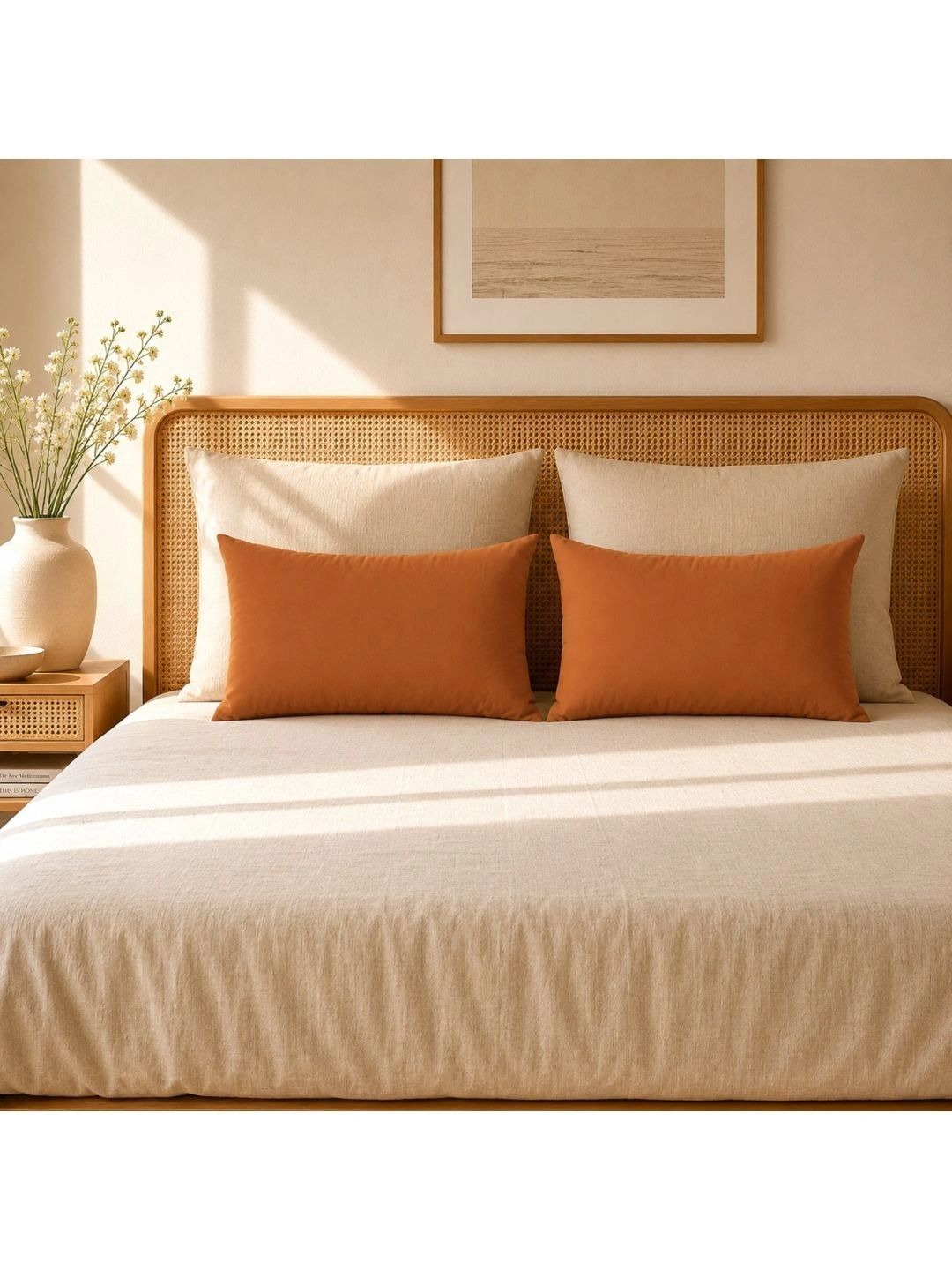 SKANDA FAB 2-Pcs Camel Brown Pure Cotton Rectangle Sofa Cushions-picture-24